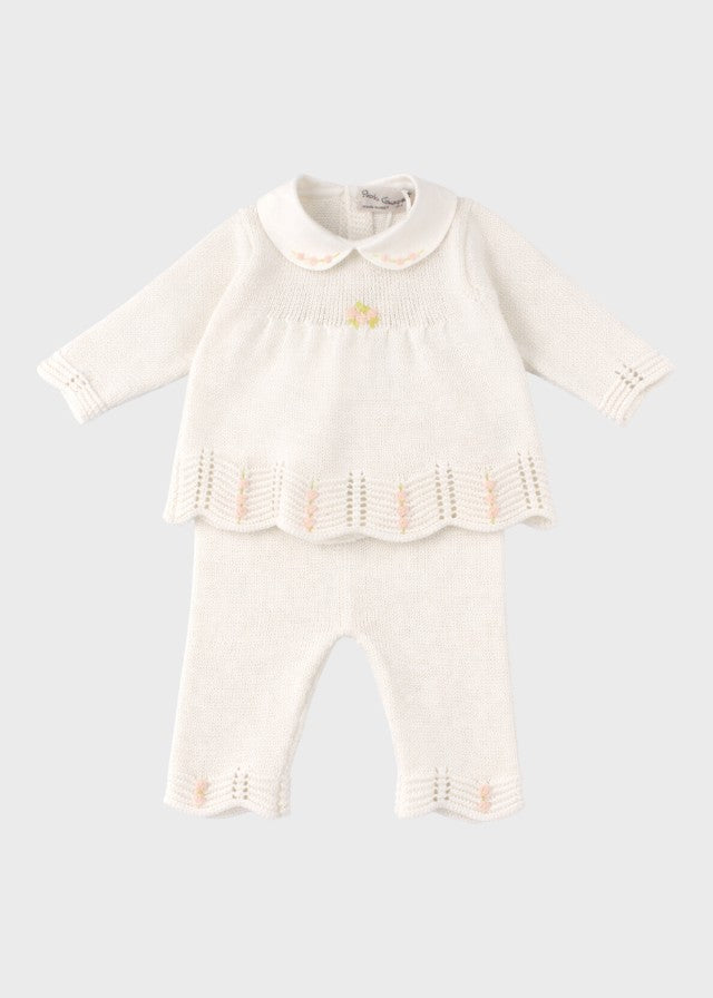 Completo nascita neonata cotone bianco fiori ricamati punto vapore tramatura spiga Made Italy PICCOLA GIUGGIOLA FEDERICA