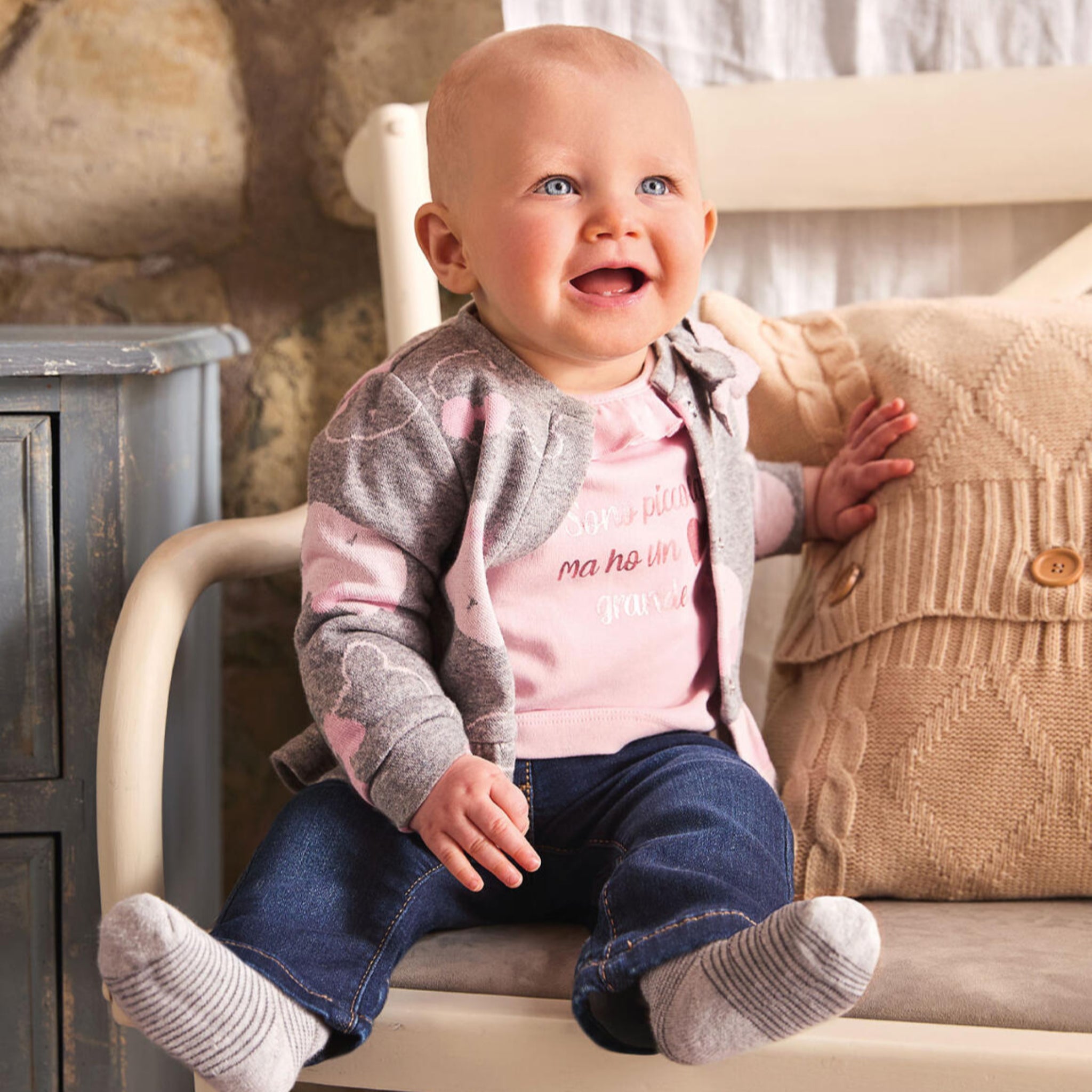 Baby Girl's Stretch Cotton Denim Jeans, Blue, 3F740/7750