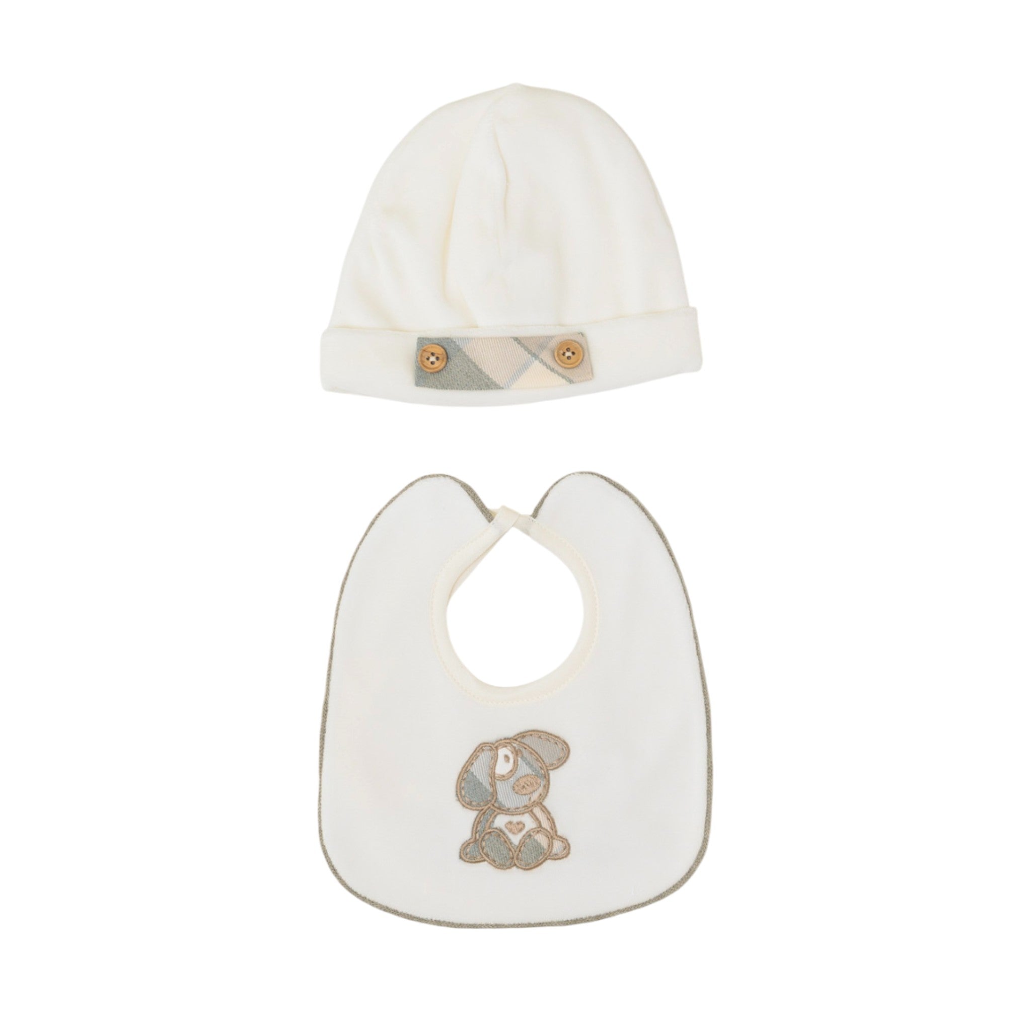 Baby Hat and Bib Set, White Chenille, SARTORIA DEI PICCOLI (code LR1112)