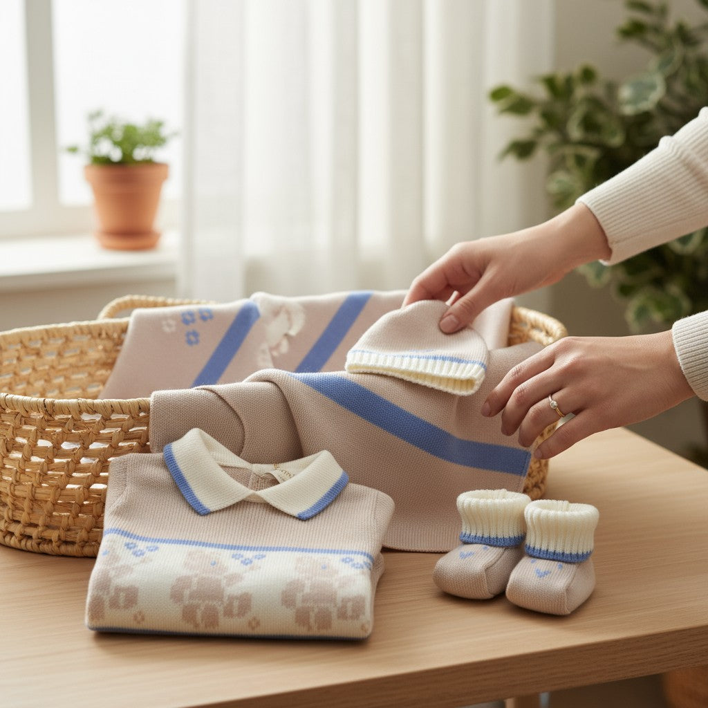 Baby Boy/Girl Set, Wool Blend, BEIGE, Little Bear 7827