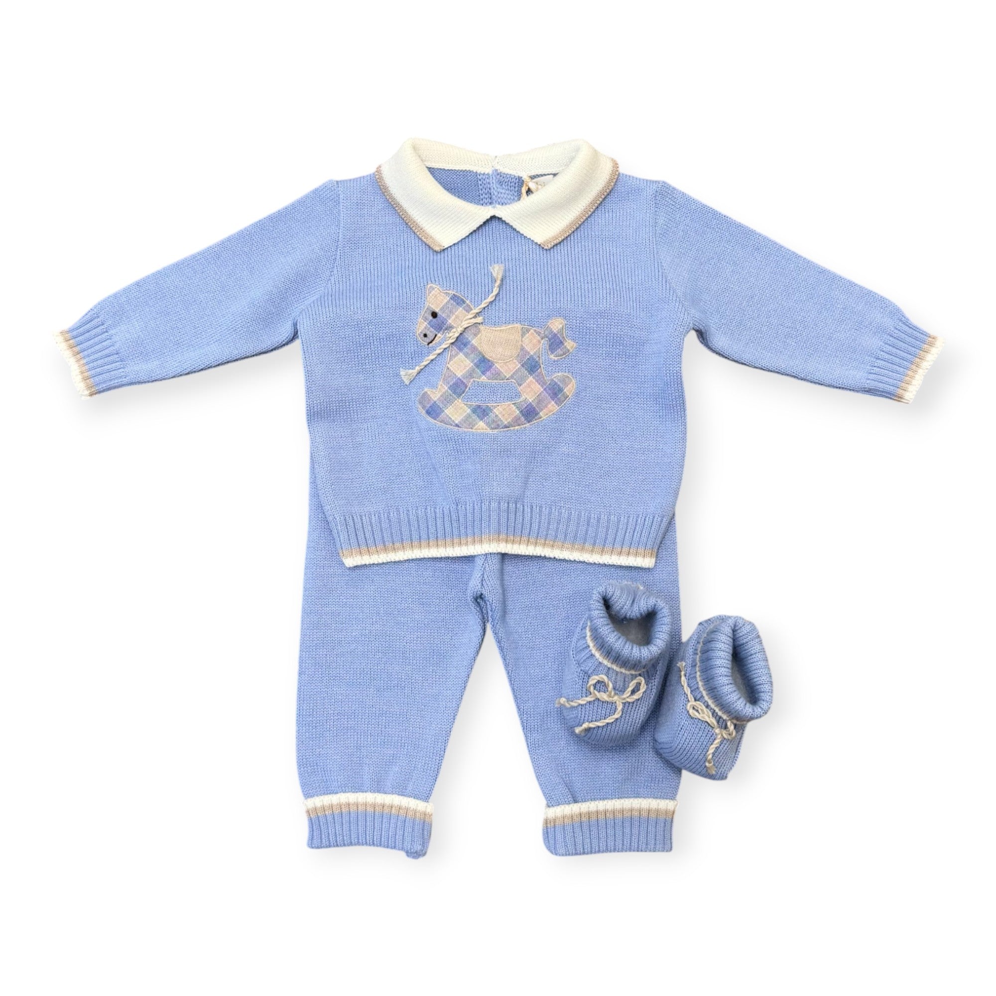 Baby Boy's Birth Outfit, Wool Blend, Light Blue, Little Horse 7821