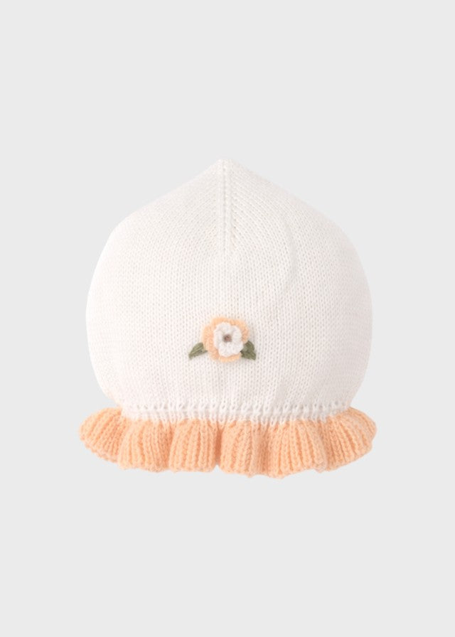 Cuffia neonata cotone avorio miele verde fiorellini ricamati a mano Made Italy PICCOLA GIUGGIOLA