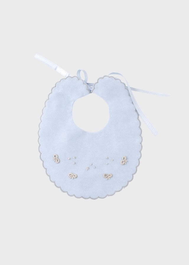 Bavetta neonato cotone batista azzurro fiocchi ricamati punto vapore nodo d'amore Made Italy PICCOLA GIUGGIOLA ROBERTO