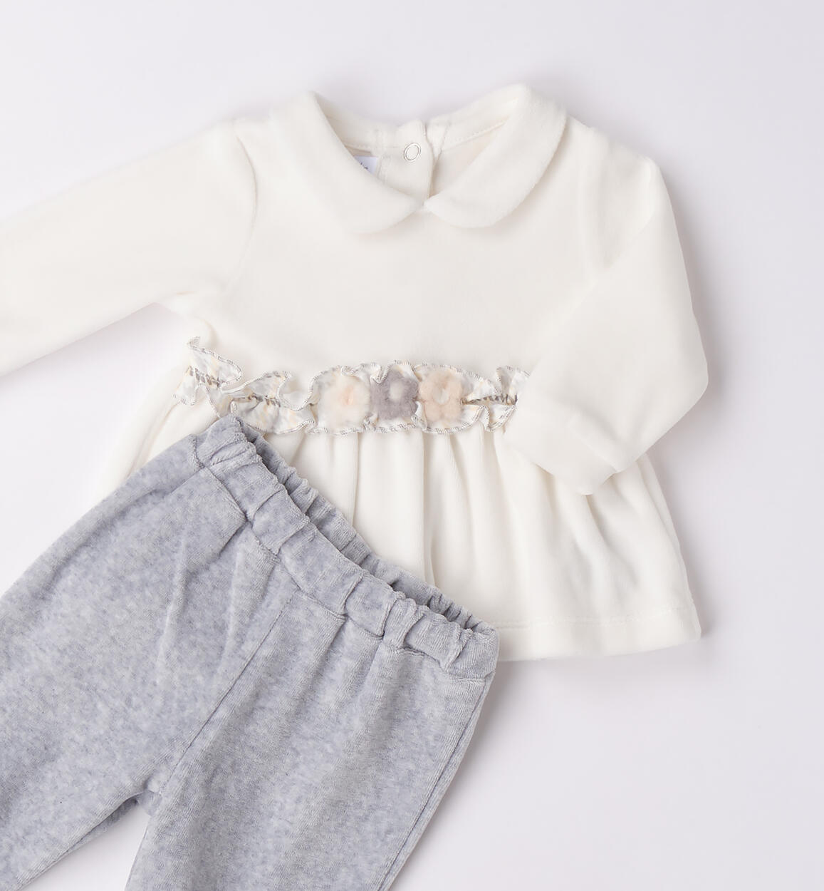 Two-Piece Chenille Footed Baby Romper, White, 3F762/112