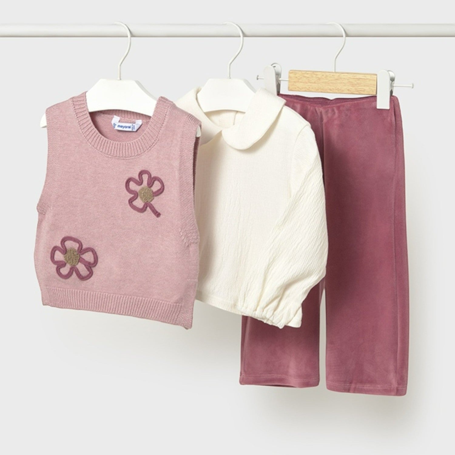 Completo Pantalone gilet tricot Bimba Rosa 2596/49 -  NANU' BABY