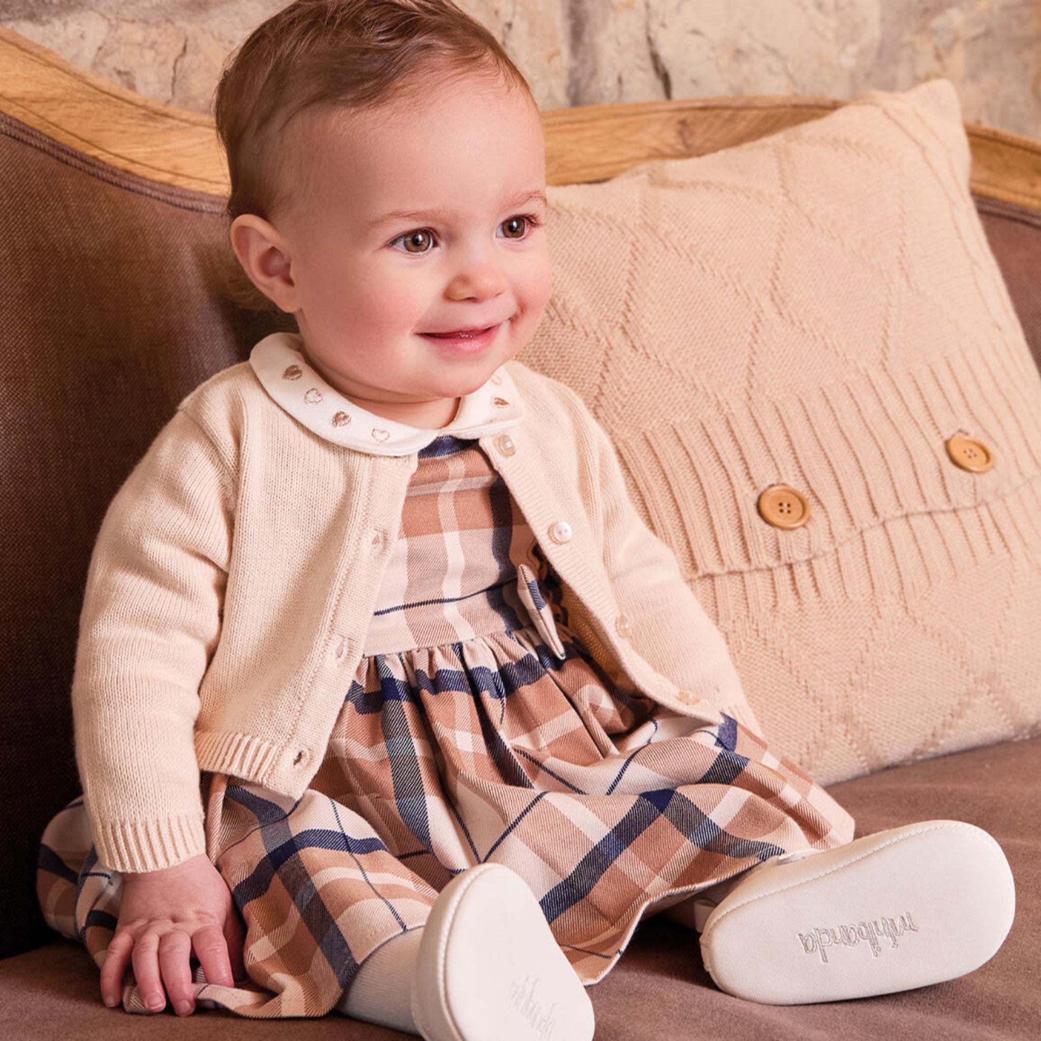 Abito Smanicato Bimba Twill Check Fiocco 3F733/2911