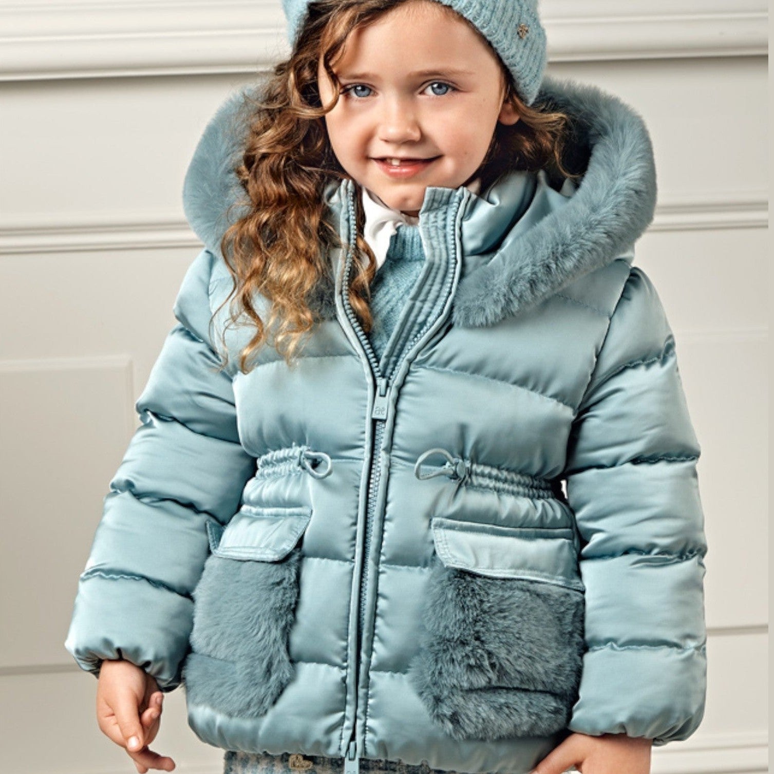 Giubbotto satinato pelo Bimba Verde 5849/16 -  NANU' BABY