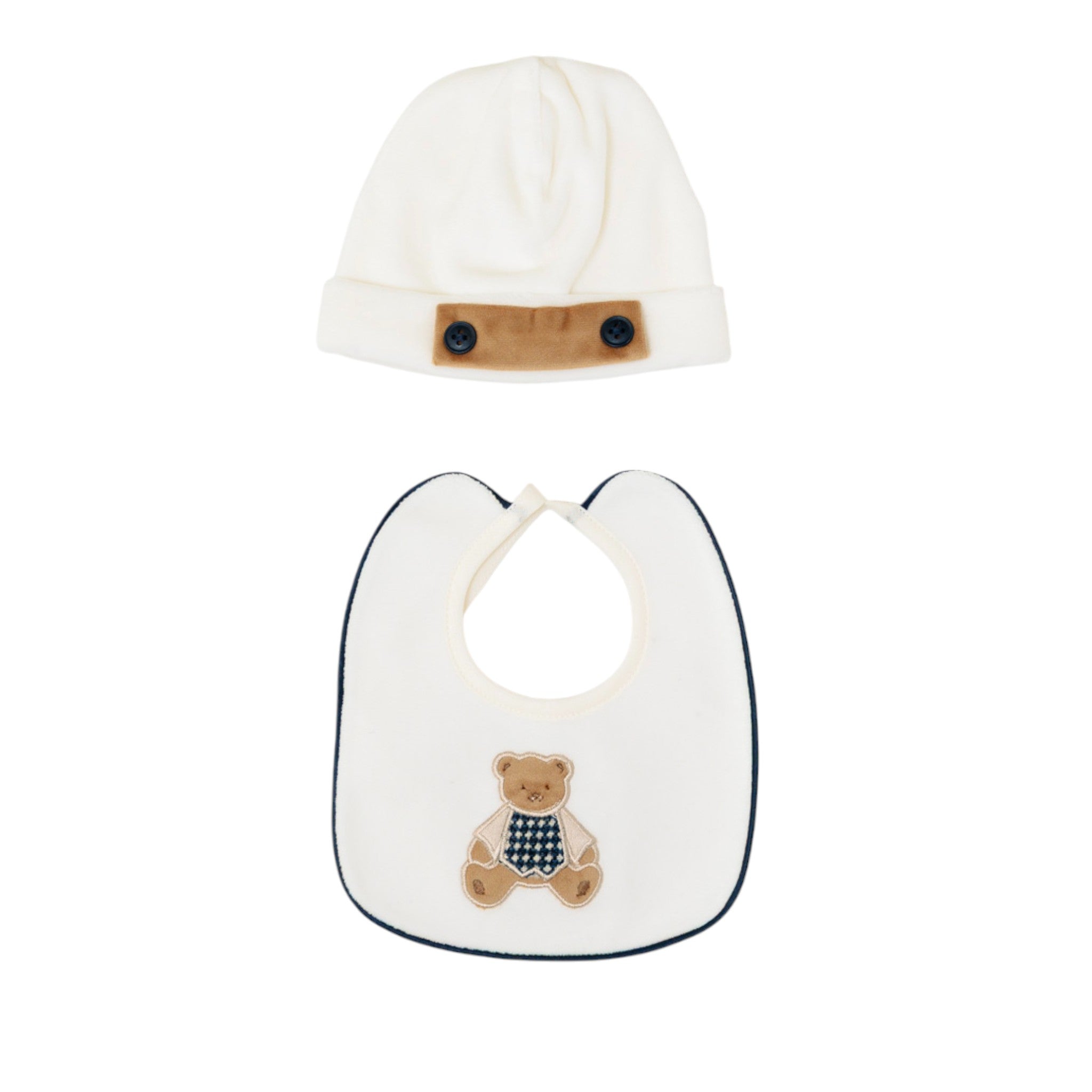 Baby Hat and Bib Set, Cream Chenille, SARTORIA DEI PICCOLI (code LR1111)