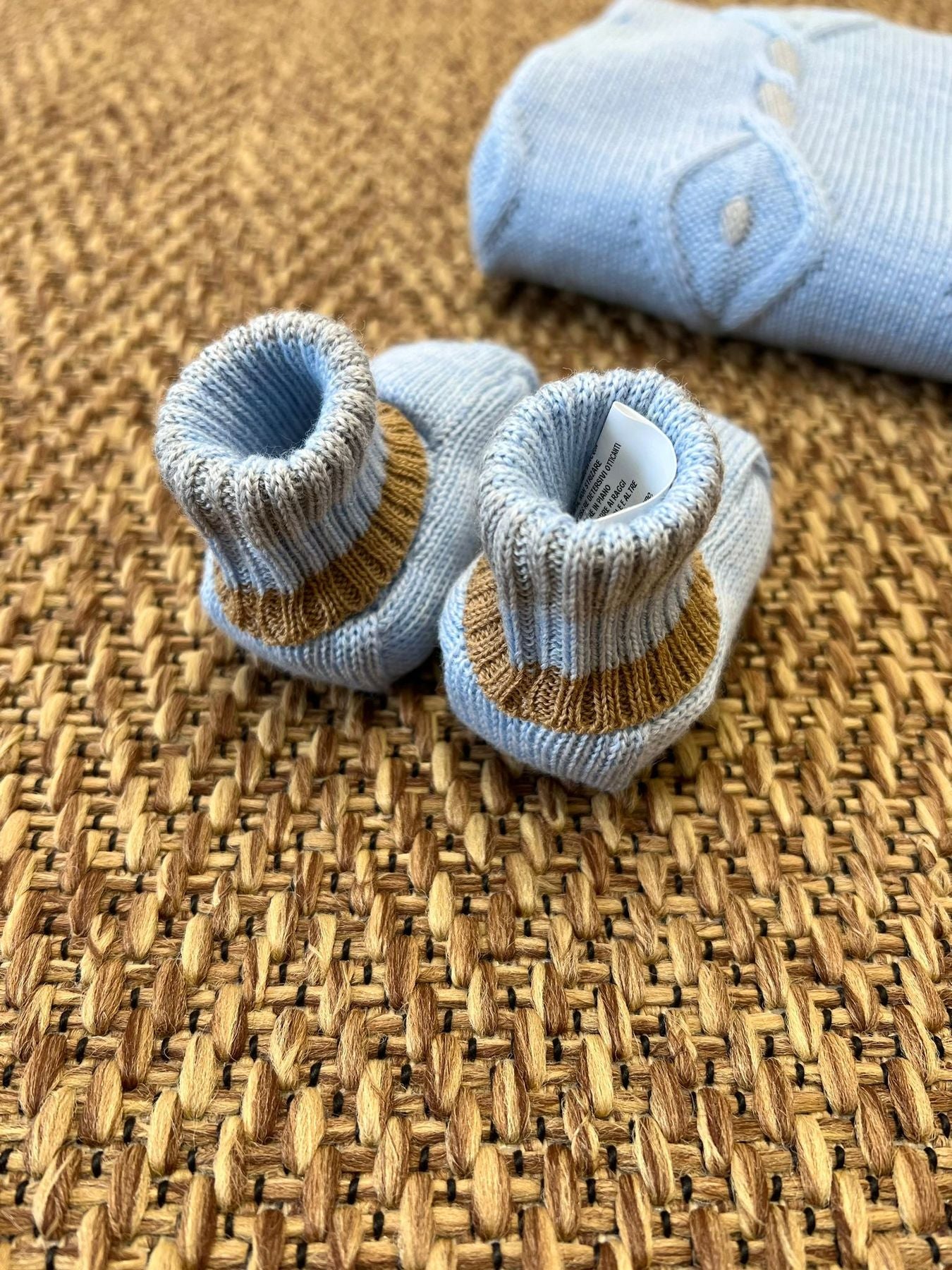 Babbucce in lana Cielo polvere/Caramello Neonato CIELO IG82S - NANU' BABY