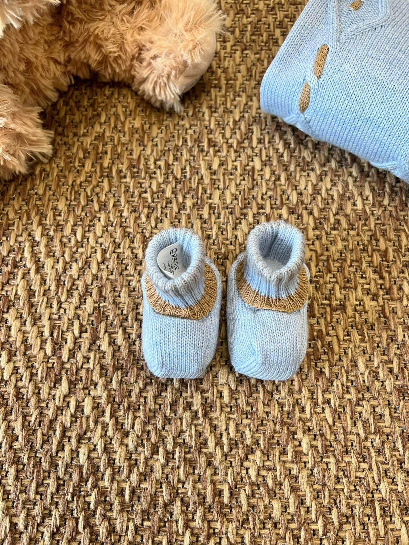 Babbucce in lana Cielo polvere/Caramello Neonato CIELO IG82S - NANU' BABY