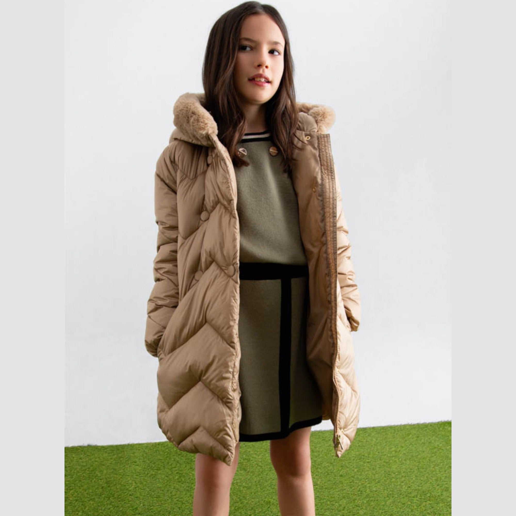 Giaccone lungo trapuntato Bimba Beige 5847/11 -  NANU' BABY