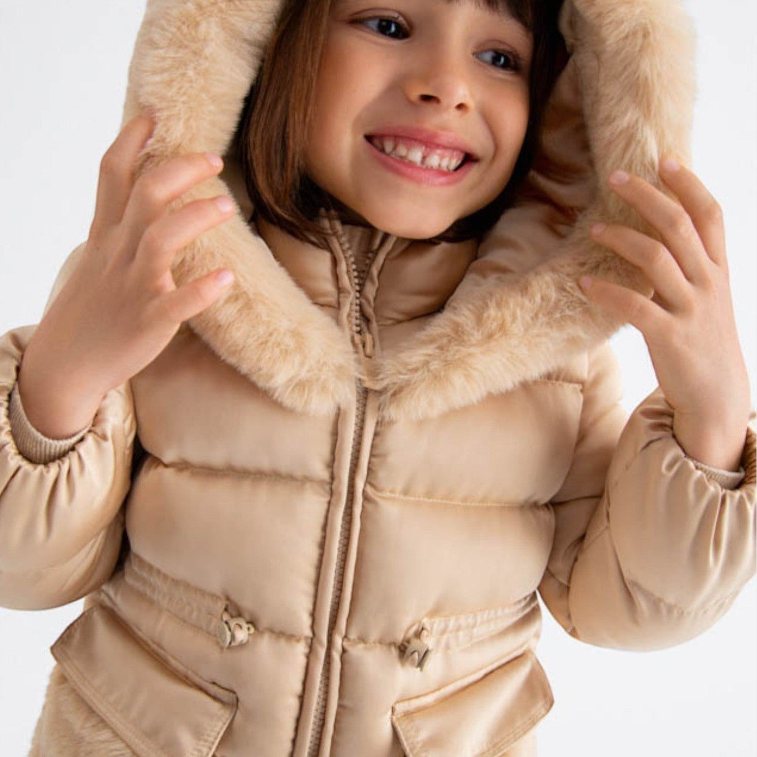 Giubbotto satinato pelo Bimba Beige 5849/14 -  NANU' BABY