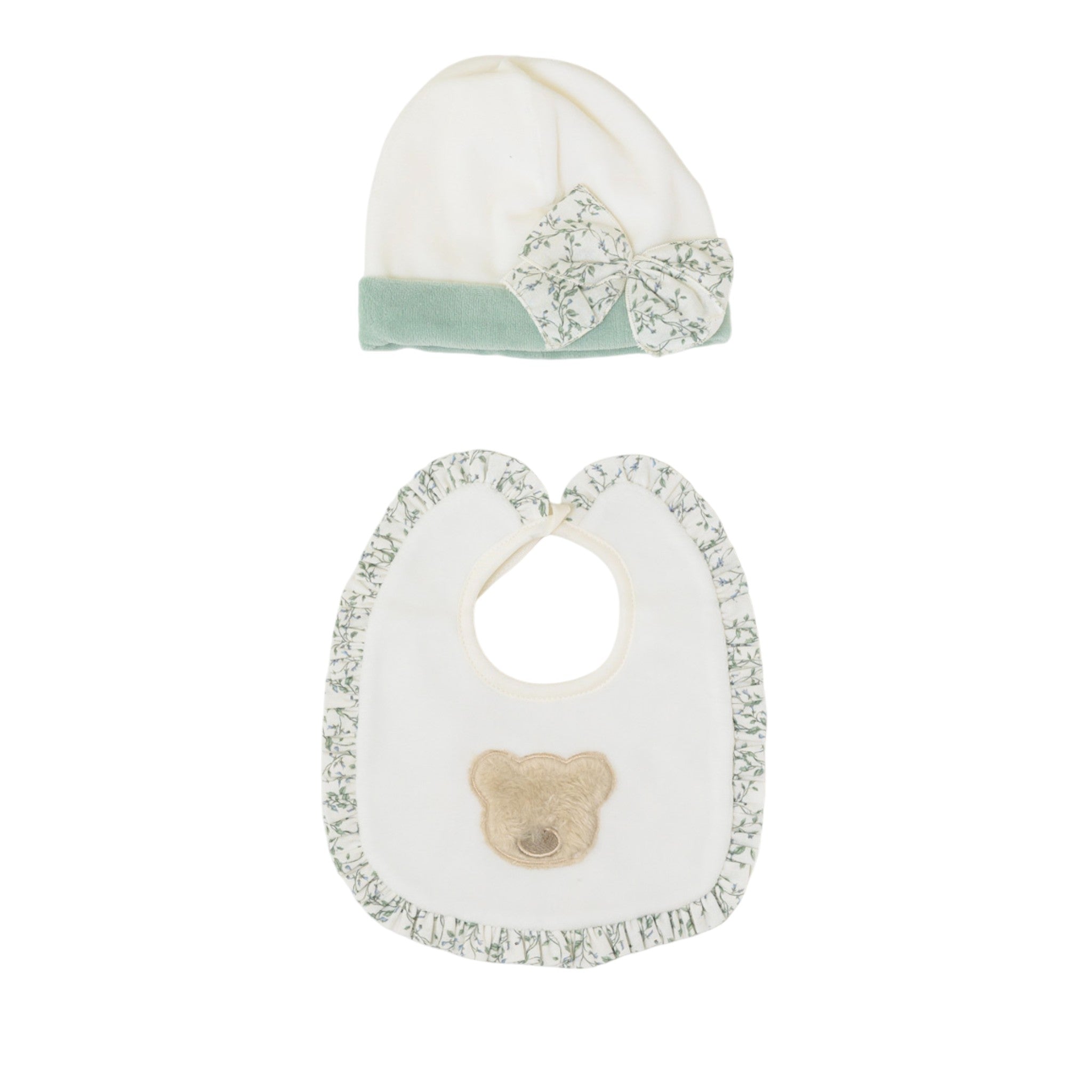 Set of Green Chenille Baby Hat and Bib by SARTORIA DEI PICCOLI (code LR1102)