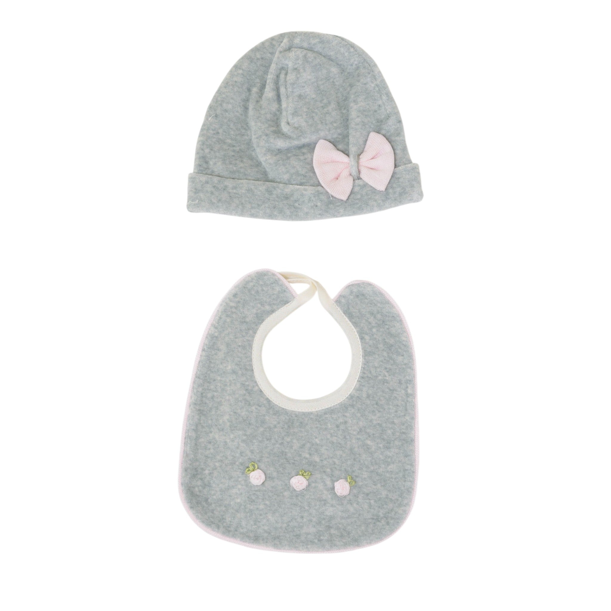 Set of Baby Hat and Bib, Grey Chenille, SARTORIA DEI PICCOLI (code LR1105)