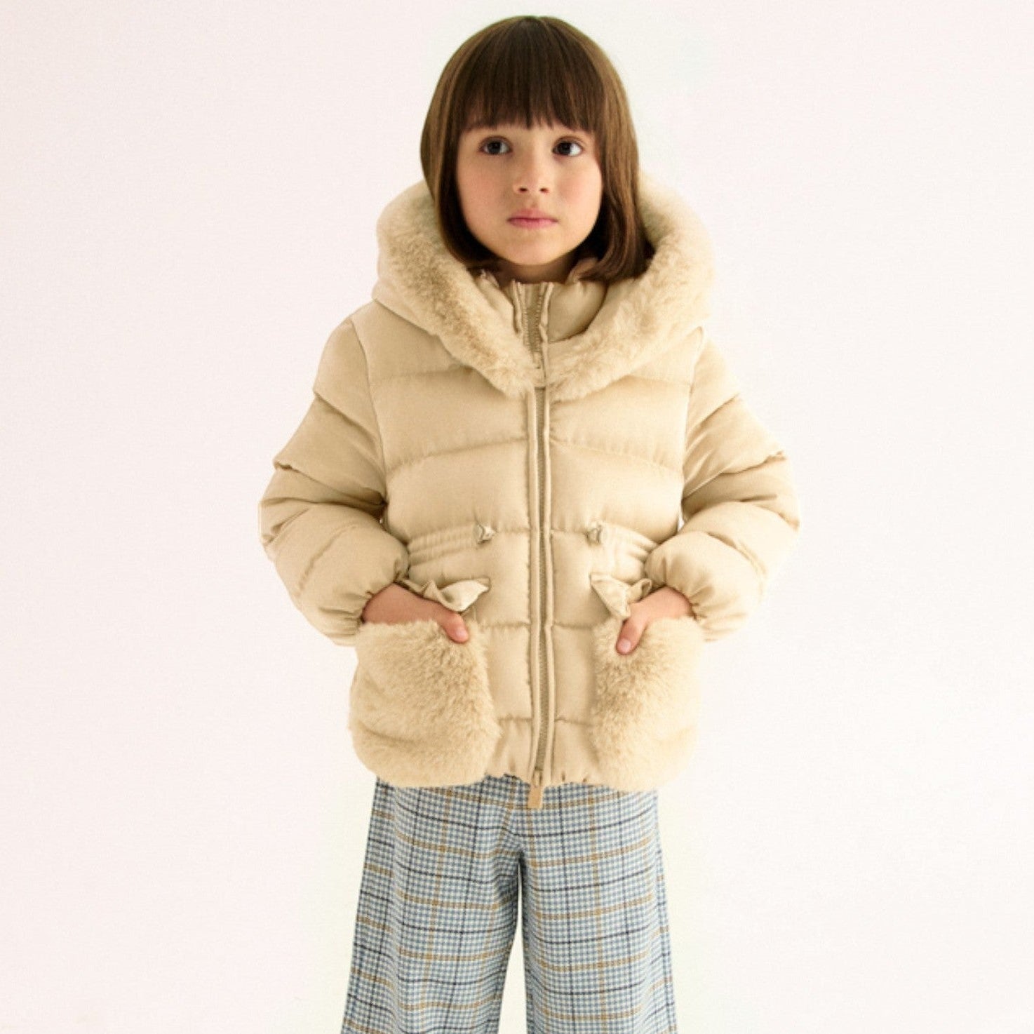 Giubbotto satinato pelo Bimba Beige 5849/14 -  NANU' BABY