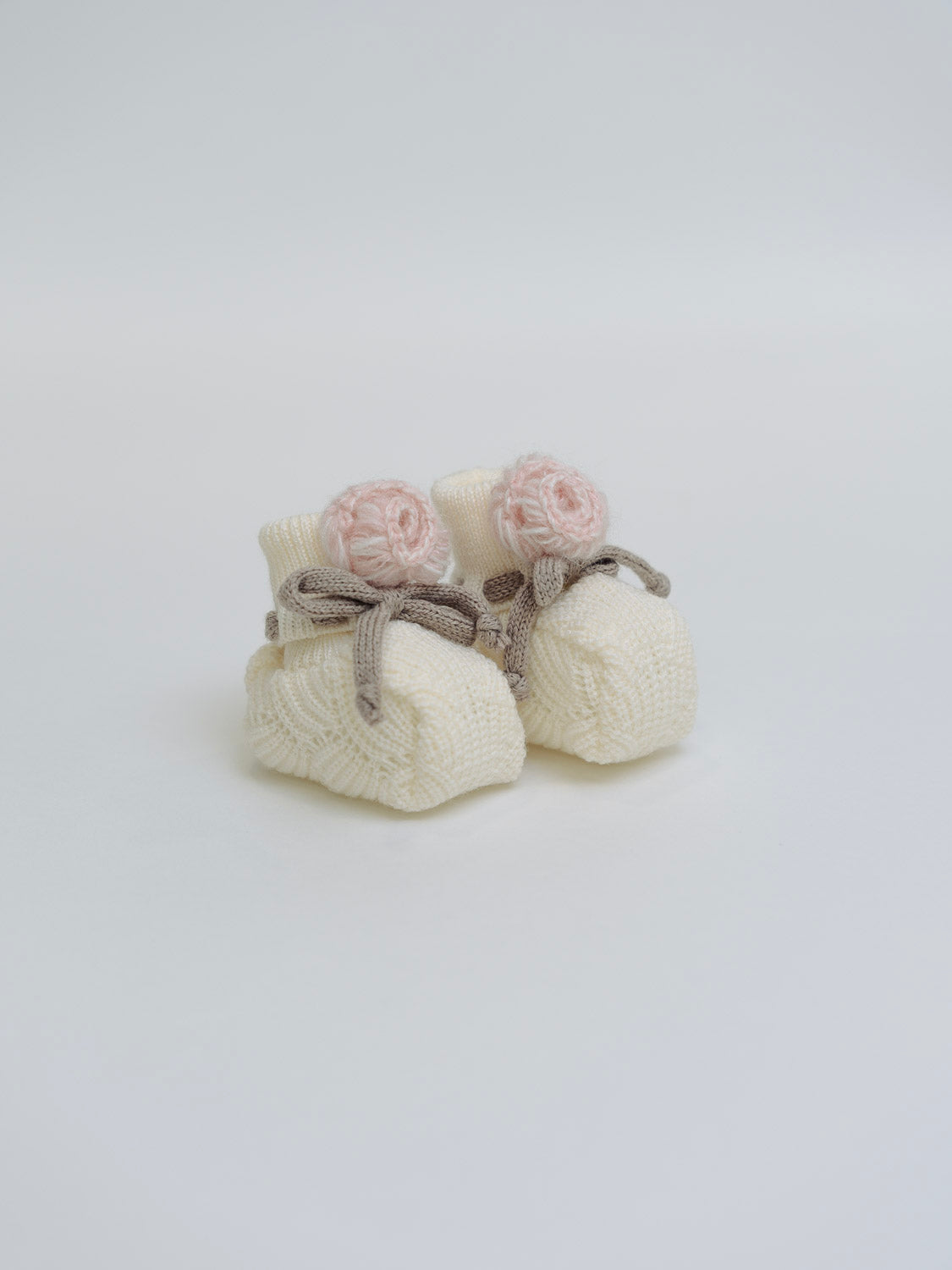 Babbucce in lana con fiore rosa e laccetto Neonata VANIGLIA IN25S