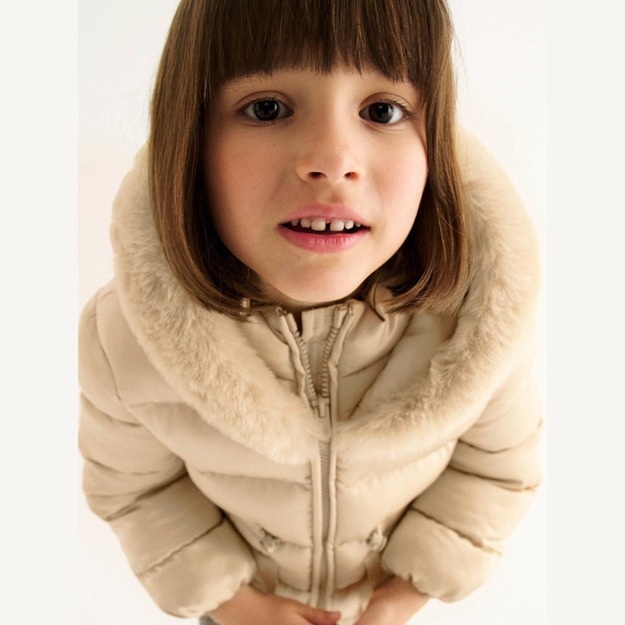 Giubbotto satinato pelo Bimba Beige 5849/14 -  NANU' BABY