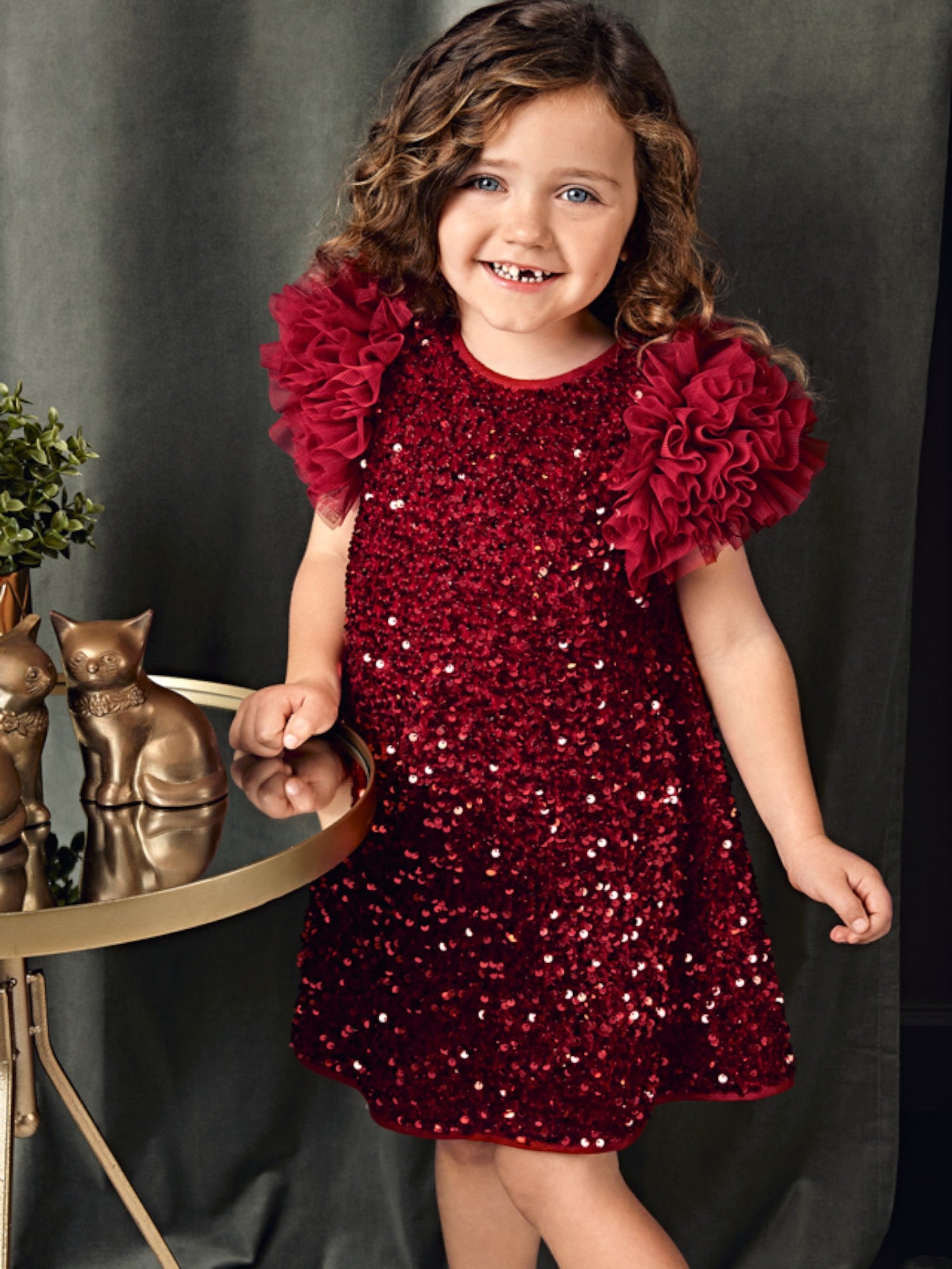 Abito lustrini velluto Bimba Rosso 5529/2 -  NANU' BABY