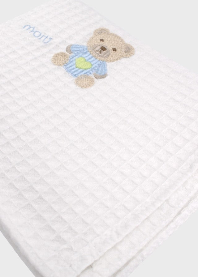 Musselin-Teddy mit Stickerei Himmelblau EK60QU/C