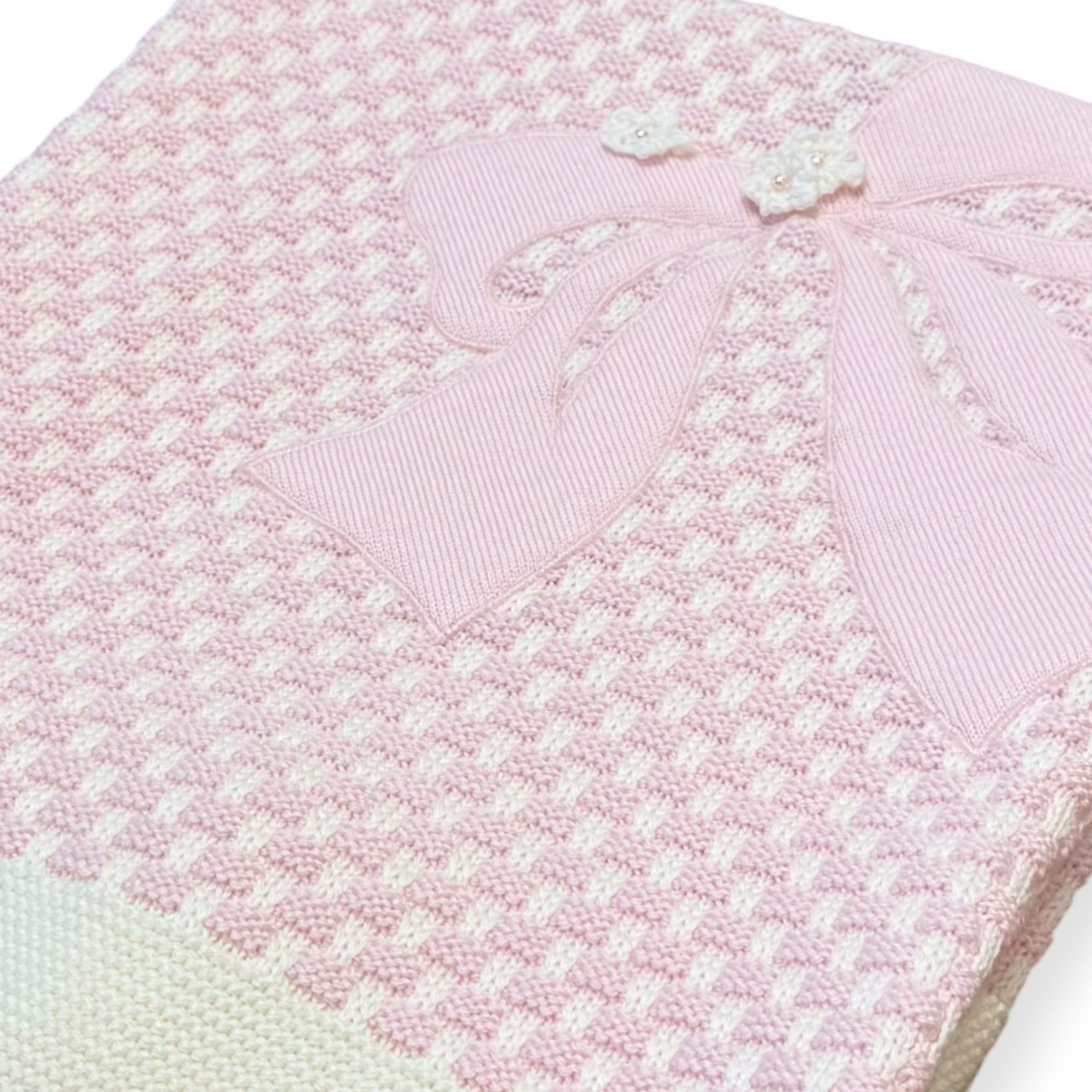 Pink Wool Baby Blanket with Bow 7764