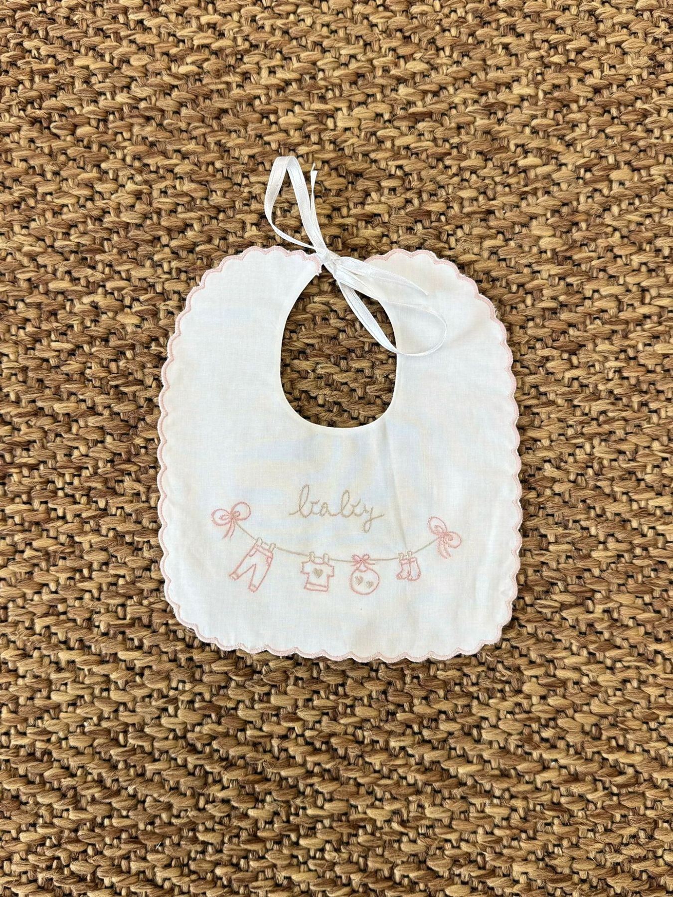 Hand embroidered bib for newborn PINK