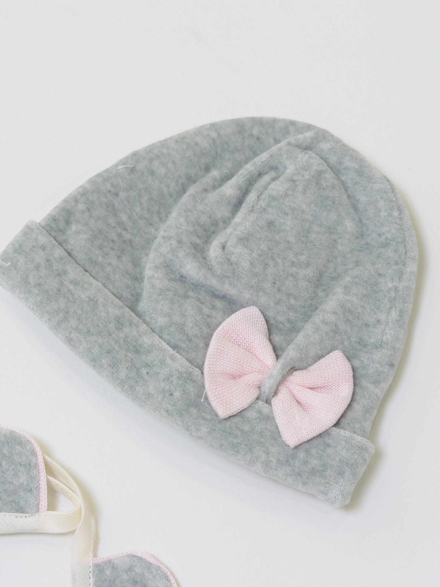 Cuffia e Bavetta Neonata Grigio LR1105 -  NANU' BABY