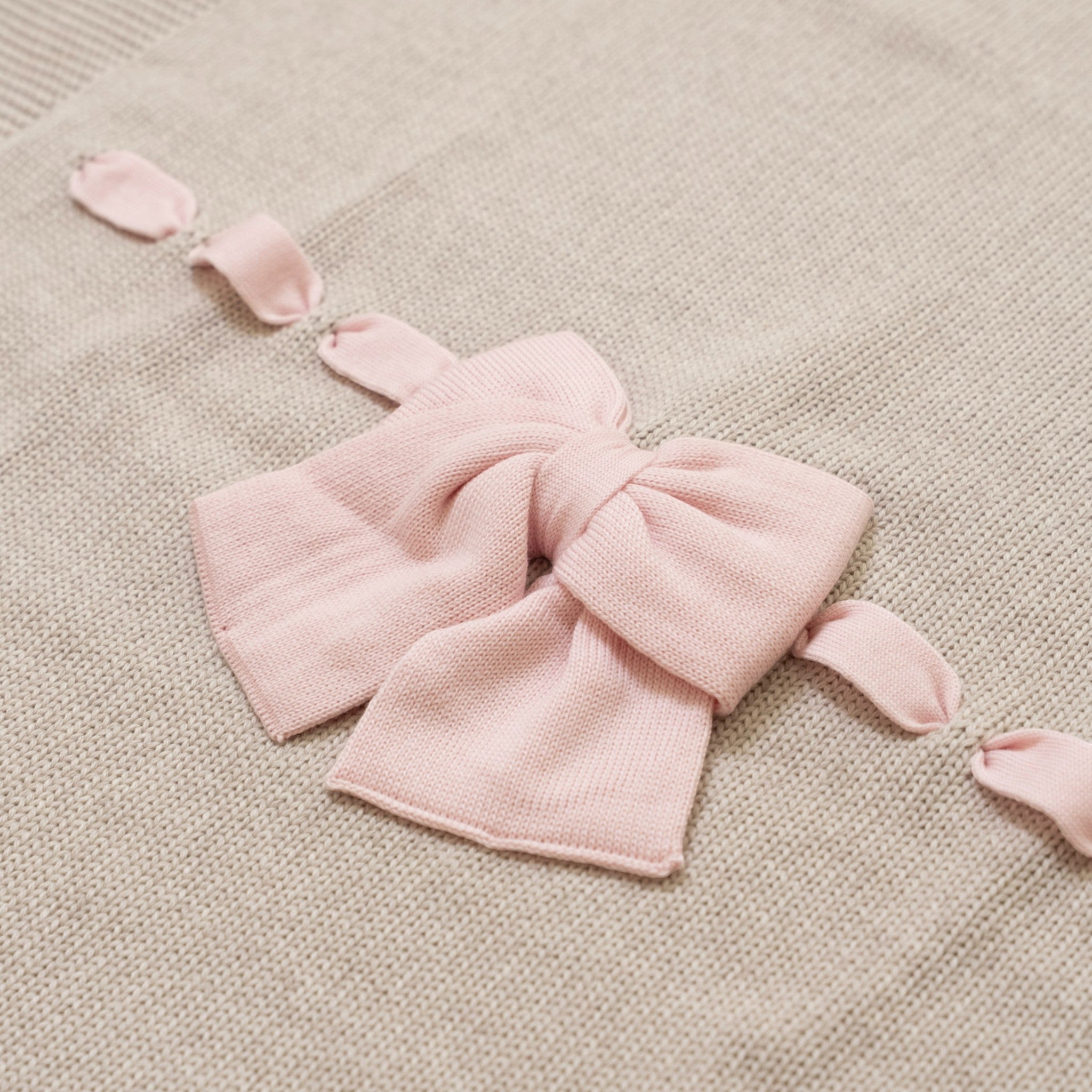 Baby Blanket Beige with Pink Bow - Premium Wool LE DODO' E92-3007