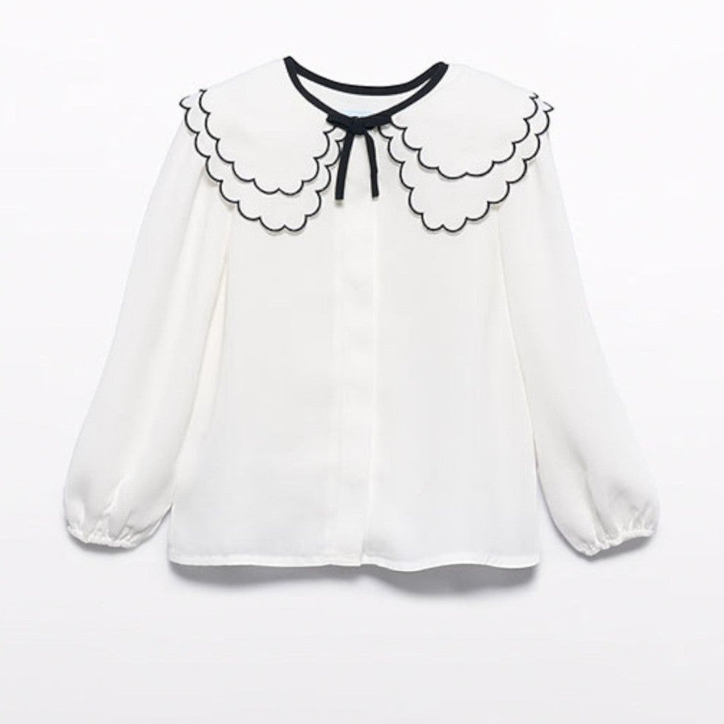 BLusa chiffon collo ricamo Bimba PANNA 5612/3 -  NANU' BABY