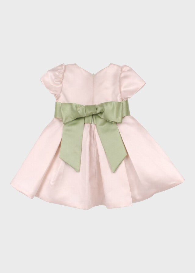 Abito Cerimonia Fascia Fiore Rosa Cipria Verde Salvia