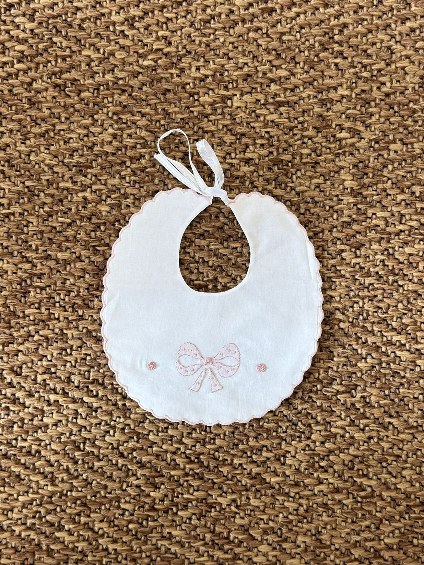 Pink Hand Embroidered Bib Newborn WHITE