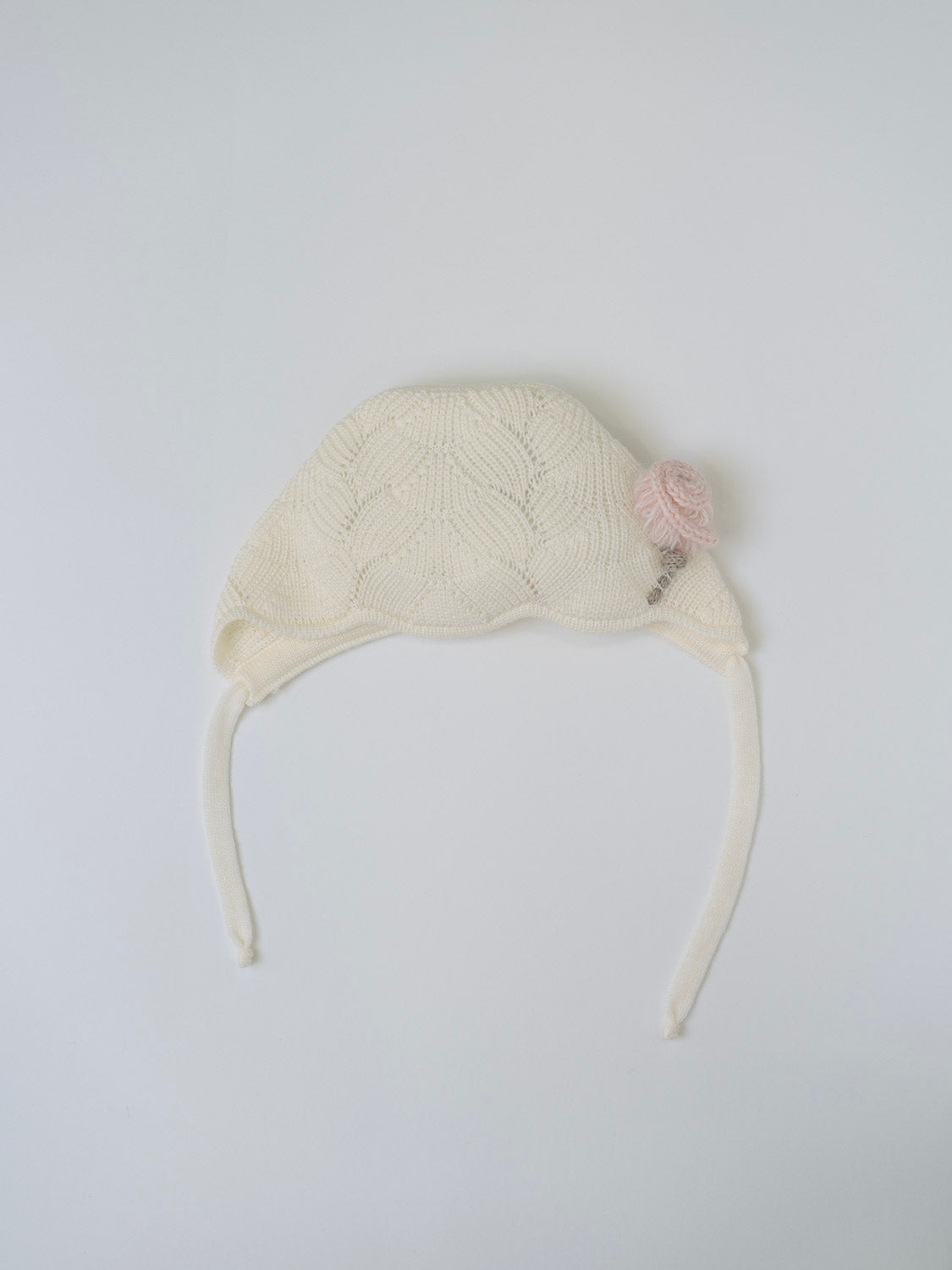Cuffia lana con fiore laterale e laccetto Neonata VANIGLIA IN25CU -  NANU' BABY
