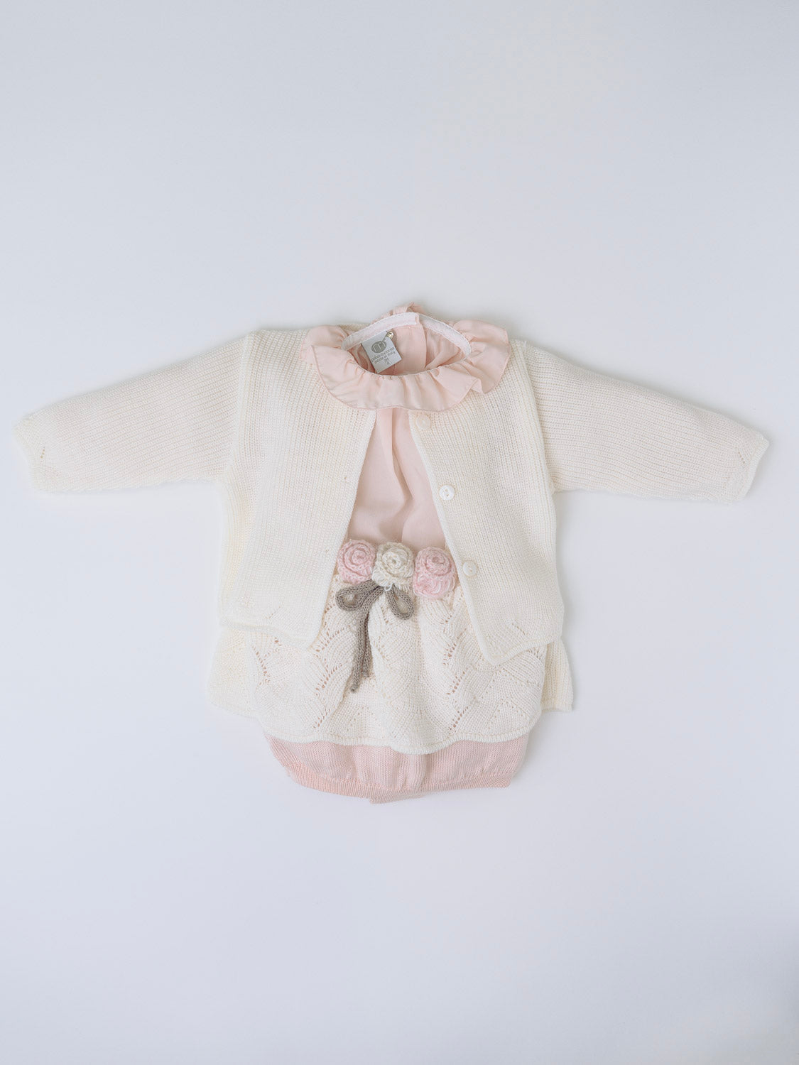 Completo 3 pezzi con salopette-coulotte e fiori Bimba VANIGLIA IN2560 -  NANU' BABY