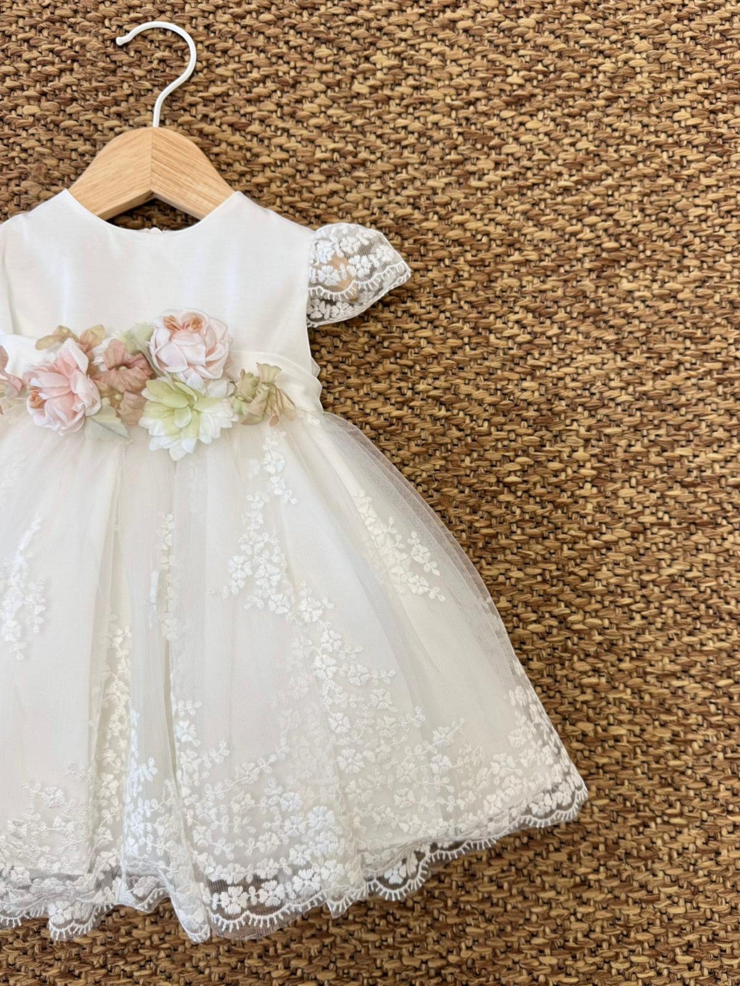 Abito Cerimonia Fiori manica corta Bimba BIANCO FD086