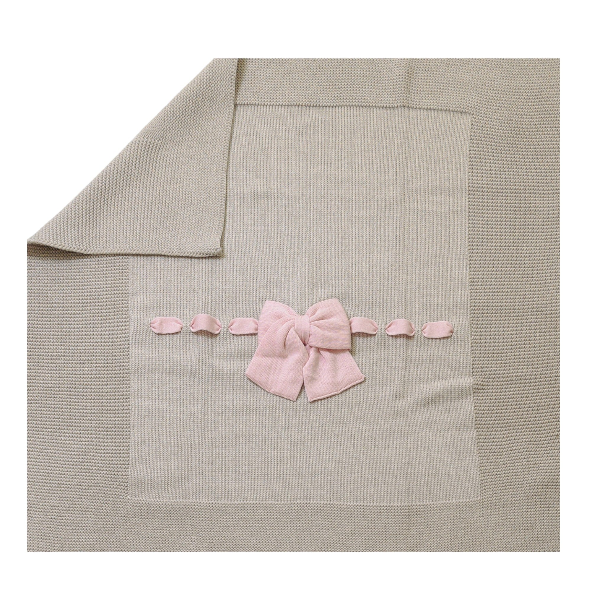 Baby Blanket Beige with Pink Bow - Premium Wool LE DODO' E92-3007