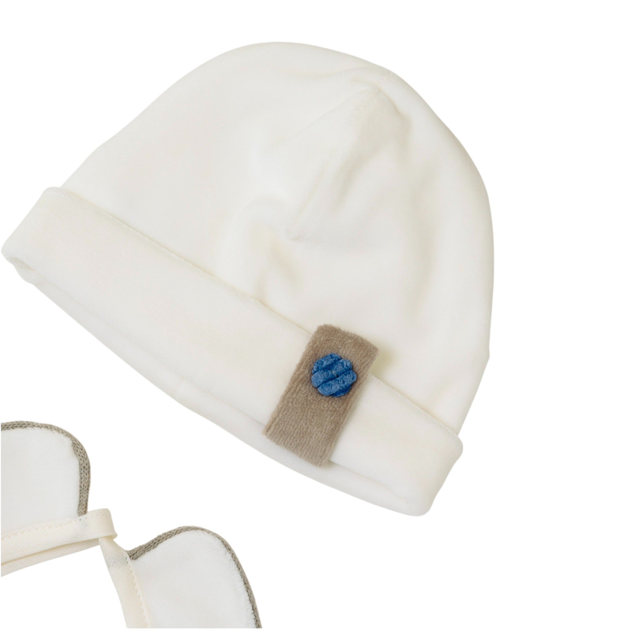 Baby Hat and Bib Set, Blue Chenille, SARTORIA DEI PICCOLI (code LR1110)