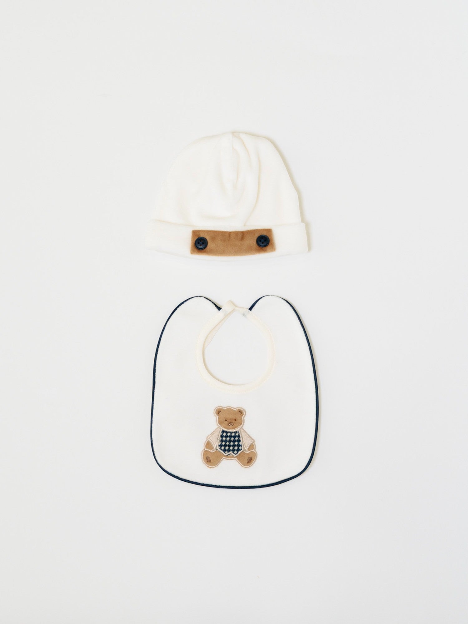 Cuffia e Bavetta Neonato PANNA LR1111 -  NANU' BABY