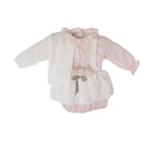 Completo 3 pezzi con salopette-coulotte e fiori Bimba VANIGLIA IN2560 -  NANU' BABY