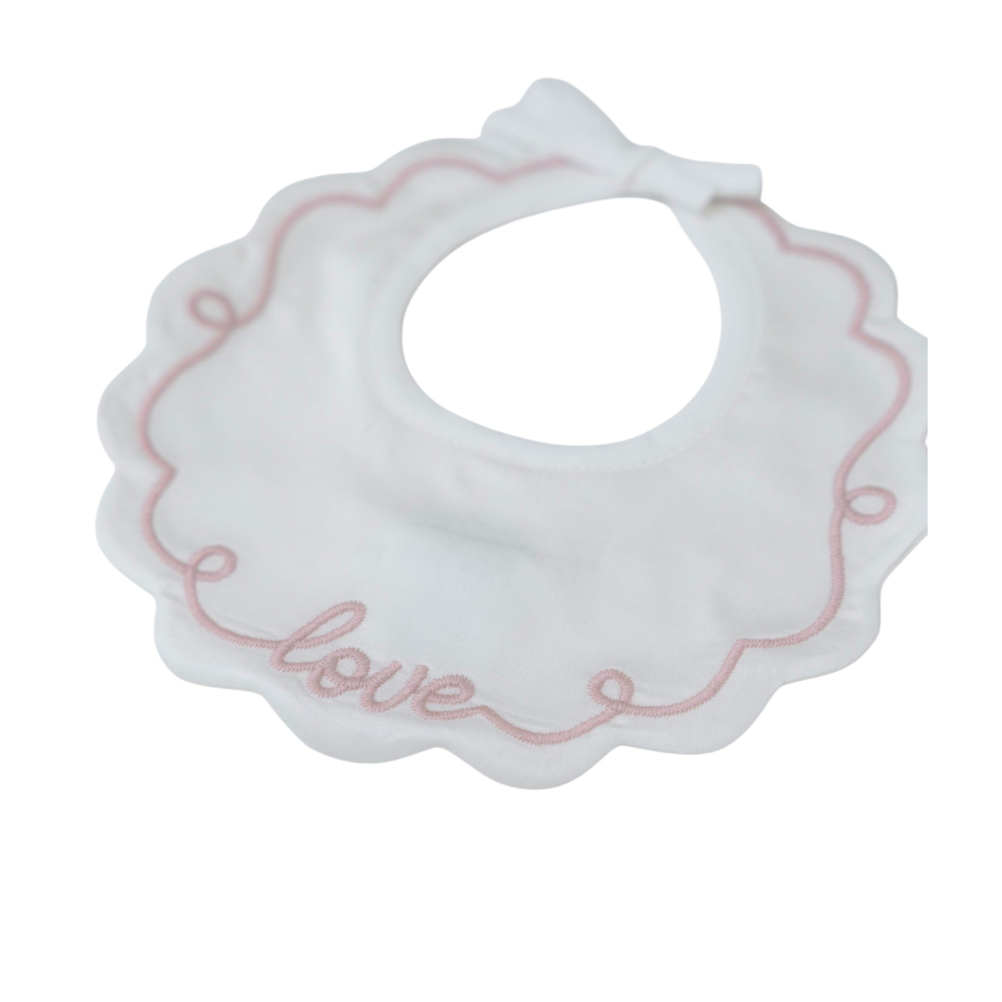 100% Chenille Baby Bib, Vanilla with Pink Heart IN27BAV