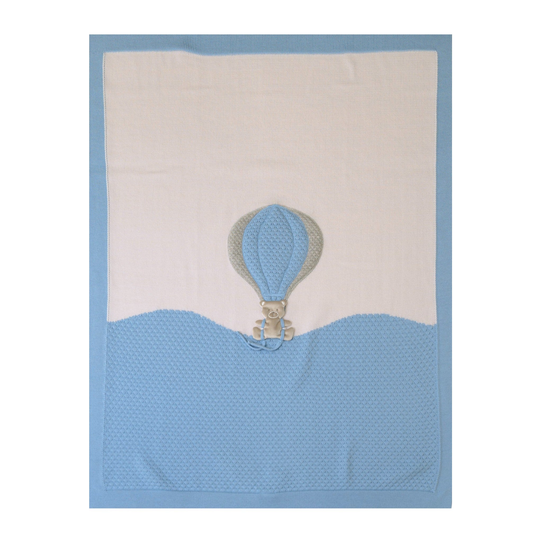 100% Virgin Wool Baby Blanket, Sky, Hot Air Balloon, Bear IN5780/C