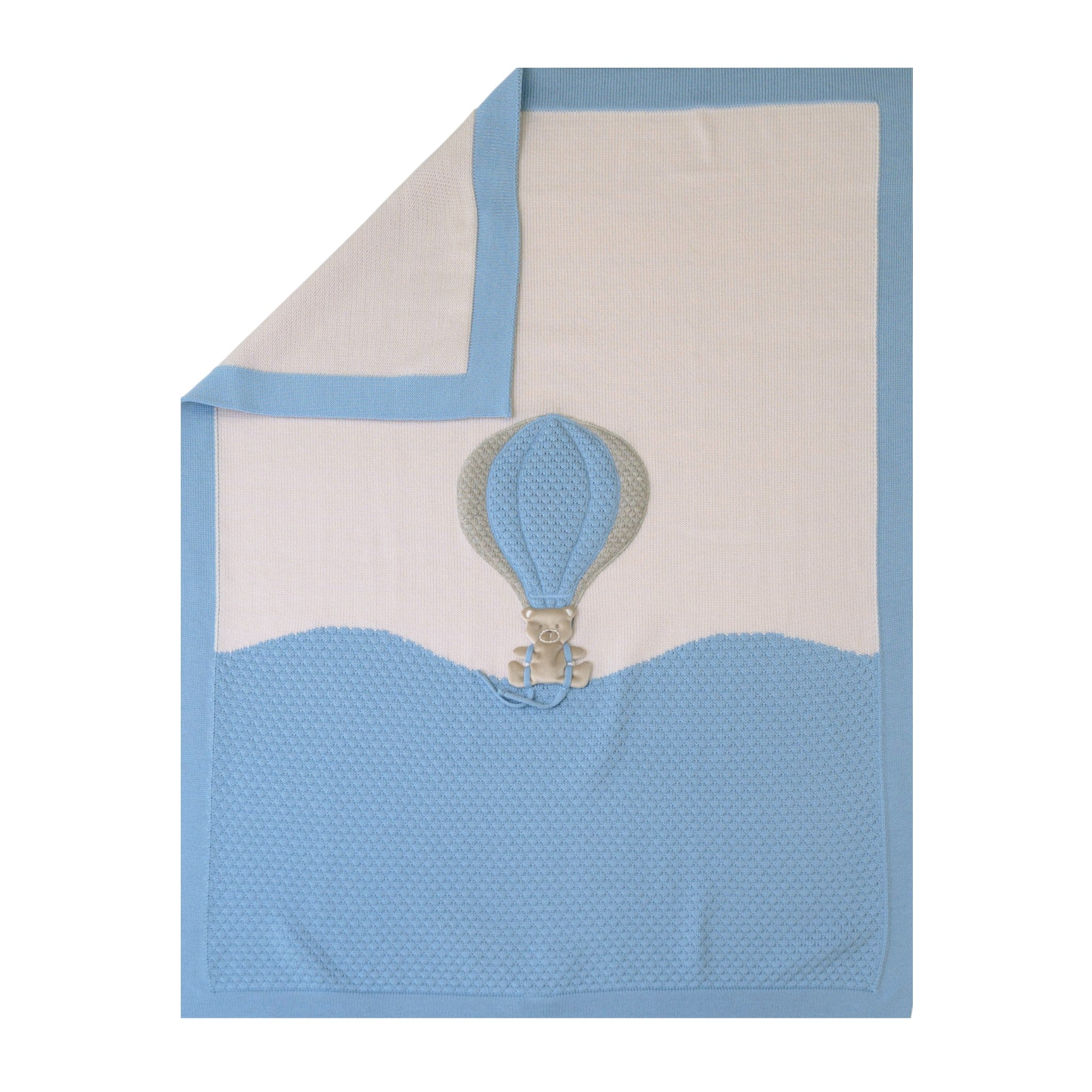 100% Virgin Wool Baby Blanket, Sky, Hot Air Balloon, Bear IN5780/C