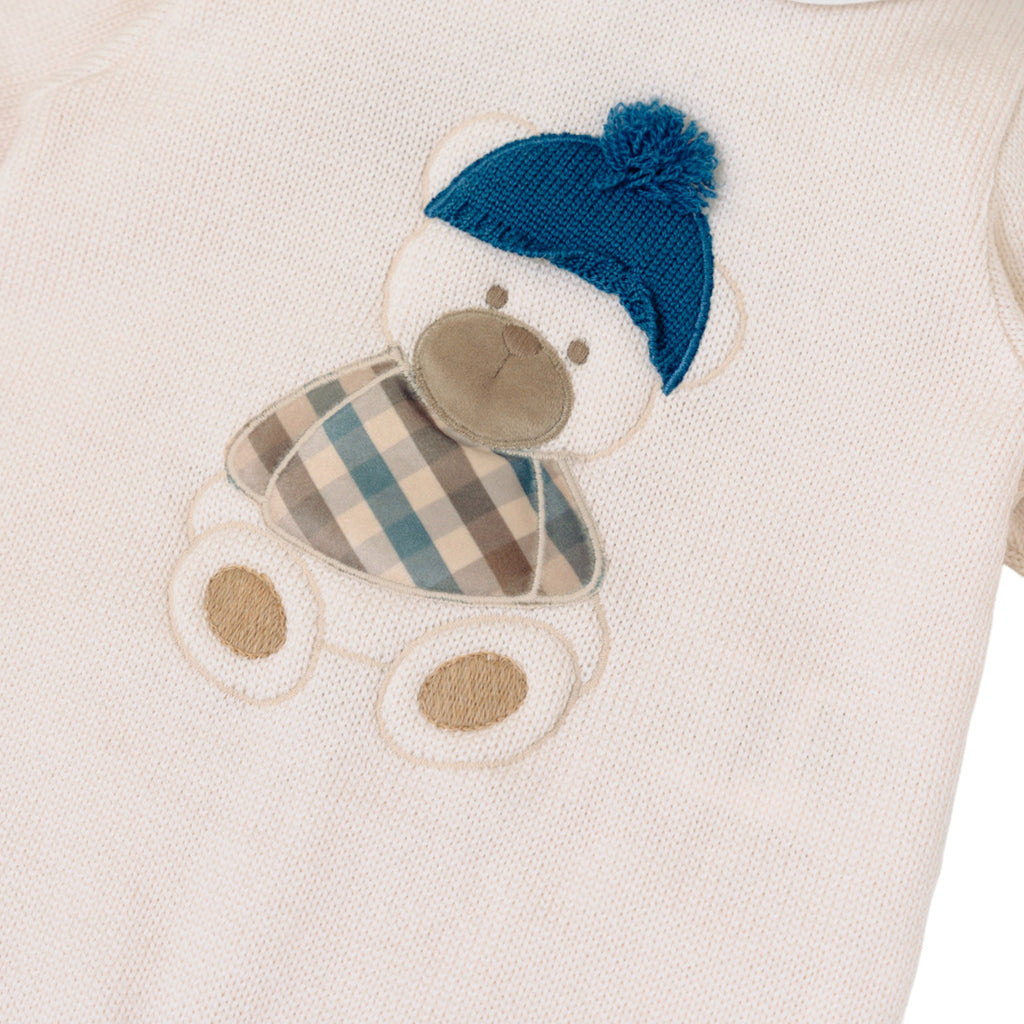 Tutina Neonato Lana Vergine 100% Natural Zaffiro Orsetto Berretto IN7110/Z