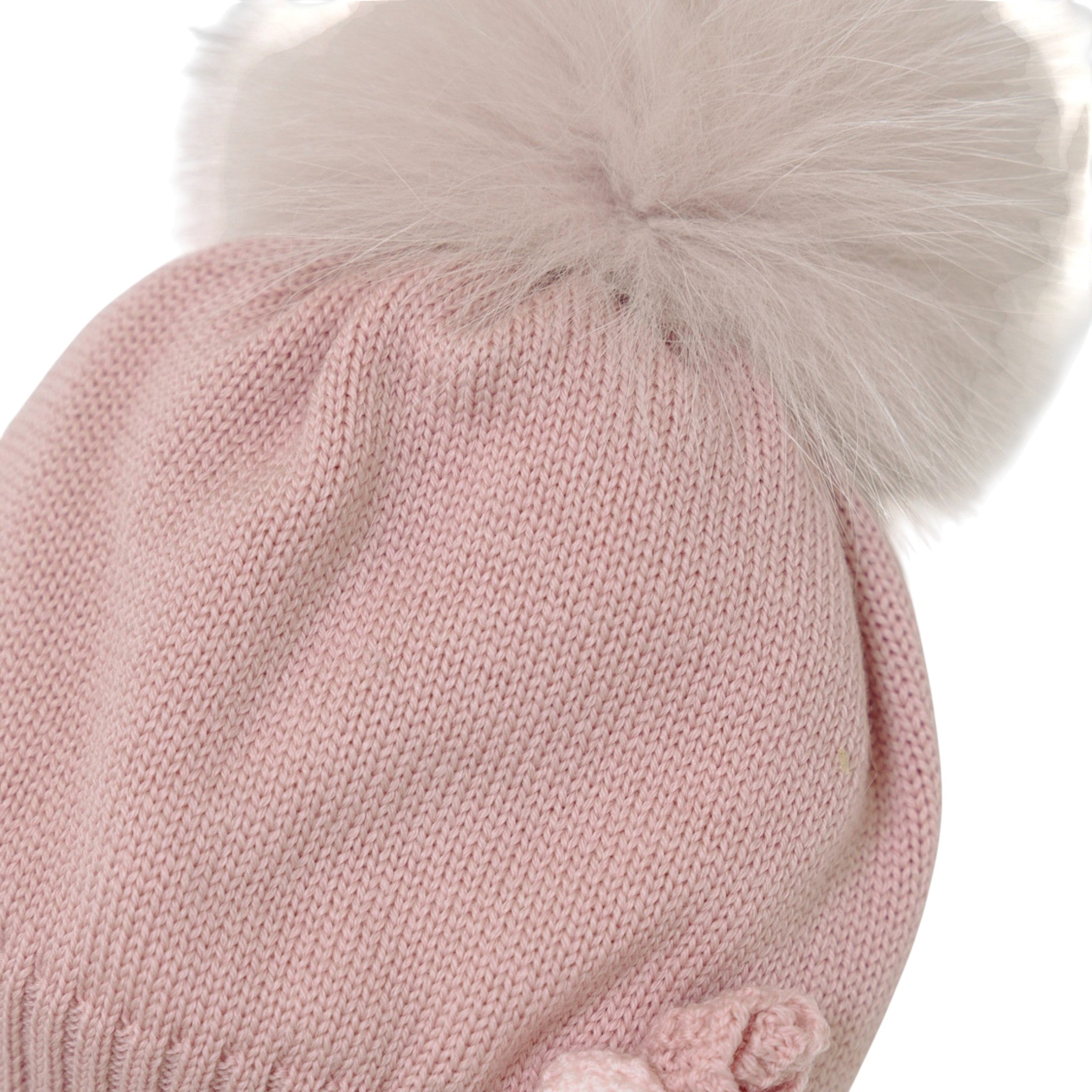 100% Virgin Wool Baby Hat, Marsala Pink, with Pom-Pom and Fur Trim IN1971/R