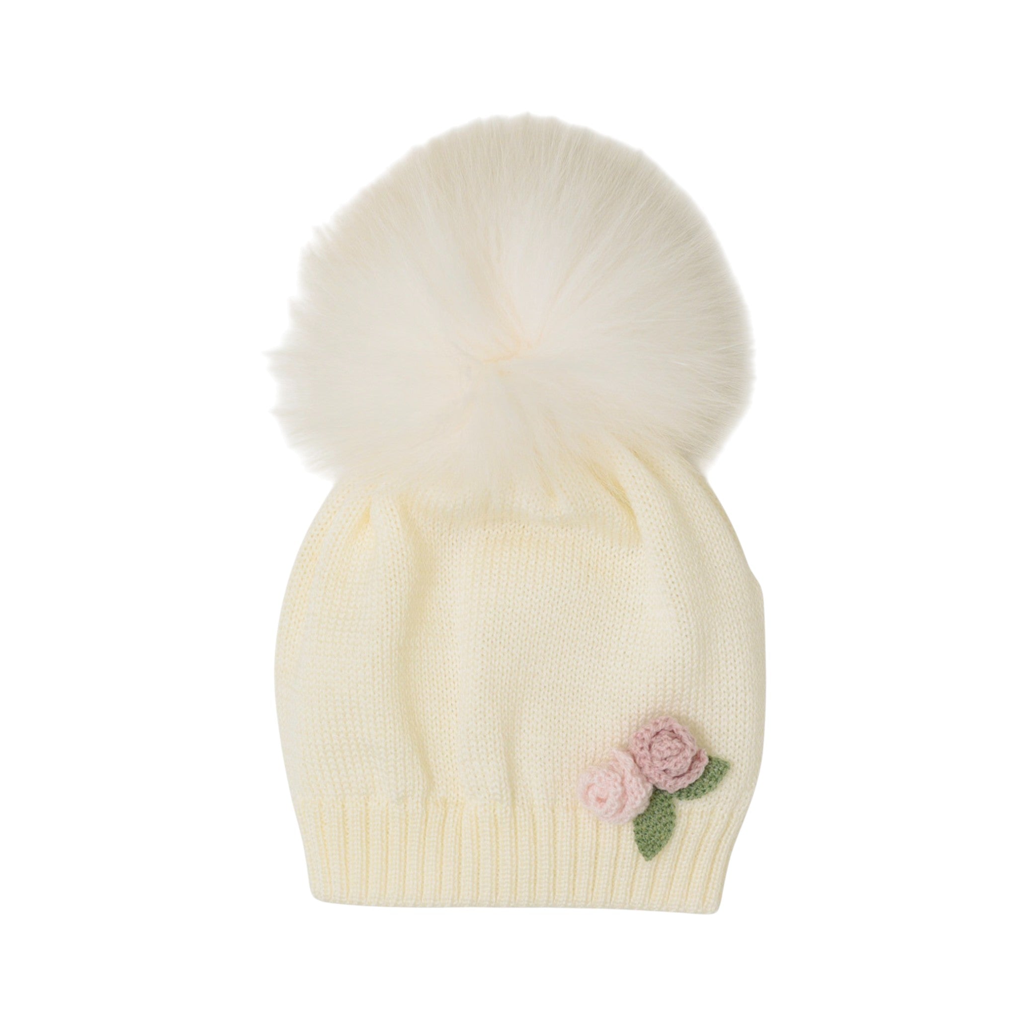 Baby Hat, 100% Virgin Wool, Vanilla Color, with Pon Pon Fur IN1971/V