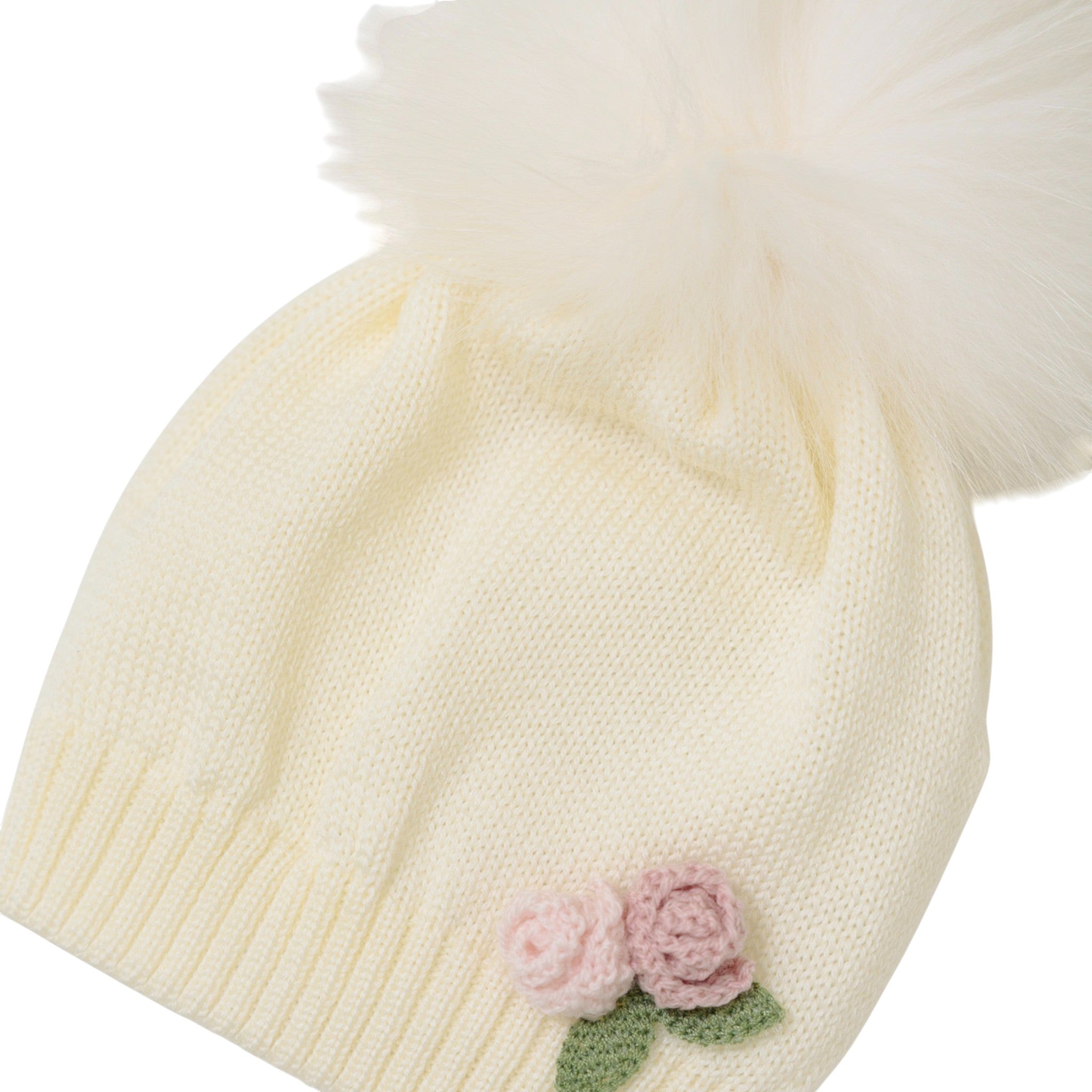 Baby Hat, 100% Virgin Wool, Vanilla Color, with Pon Pon Fur IN1971/V