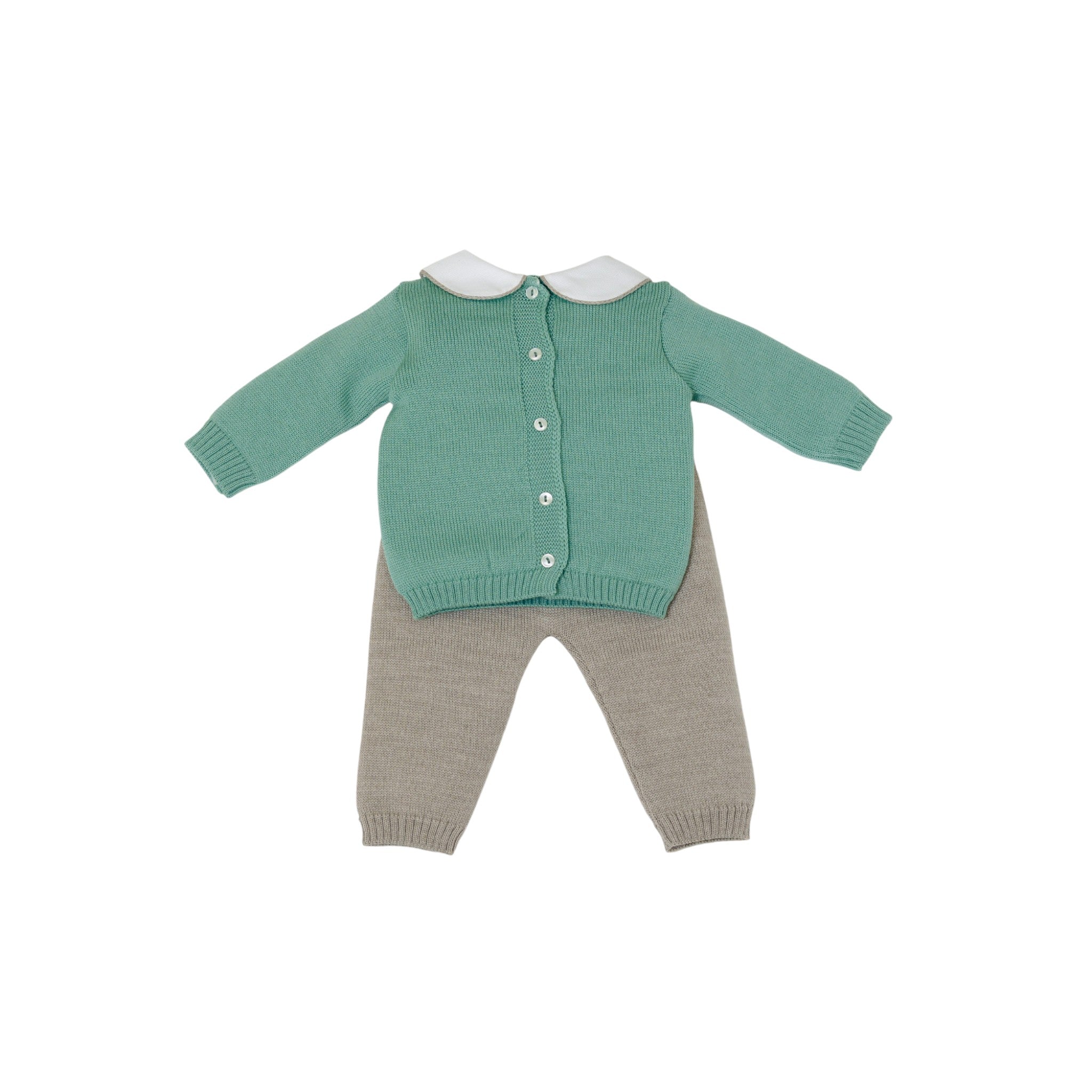 Baby Boy Newborn Outfit, Pure Green Wool, Teddy Bear Design, BABY LORD TEDDY BEAR/521-V