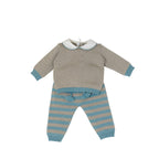 Grün gestreiftes Baby-Set aus reiner Wolle BABY LORD 523