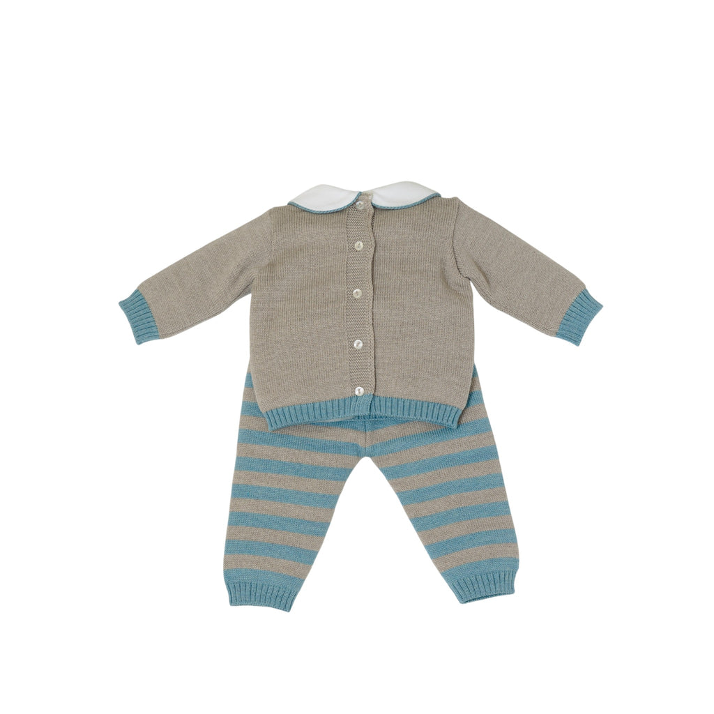 Grün gestreiftes Baby-Set aus reiner Wolle BABY LORD 523