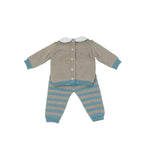 Grün gestreiftes Baby-Set aus reiner Wolle BABY LORD 523