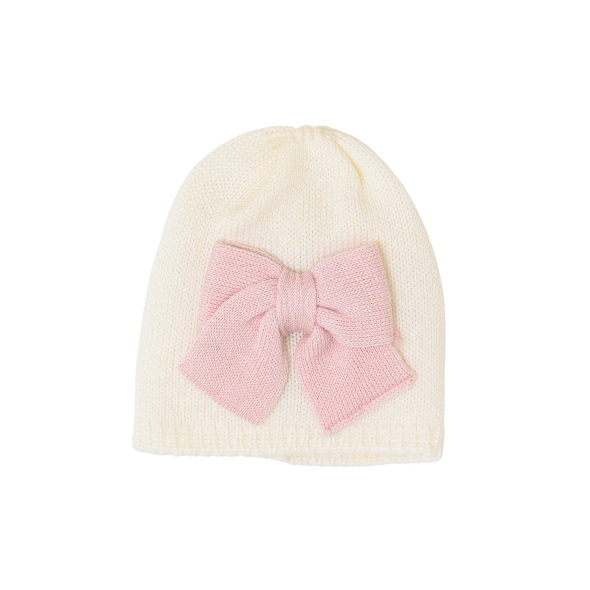 Baby Girl's Hat, Cream with Pink Bow, LE DODO' - Made in Italy CA92-1007