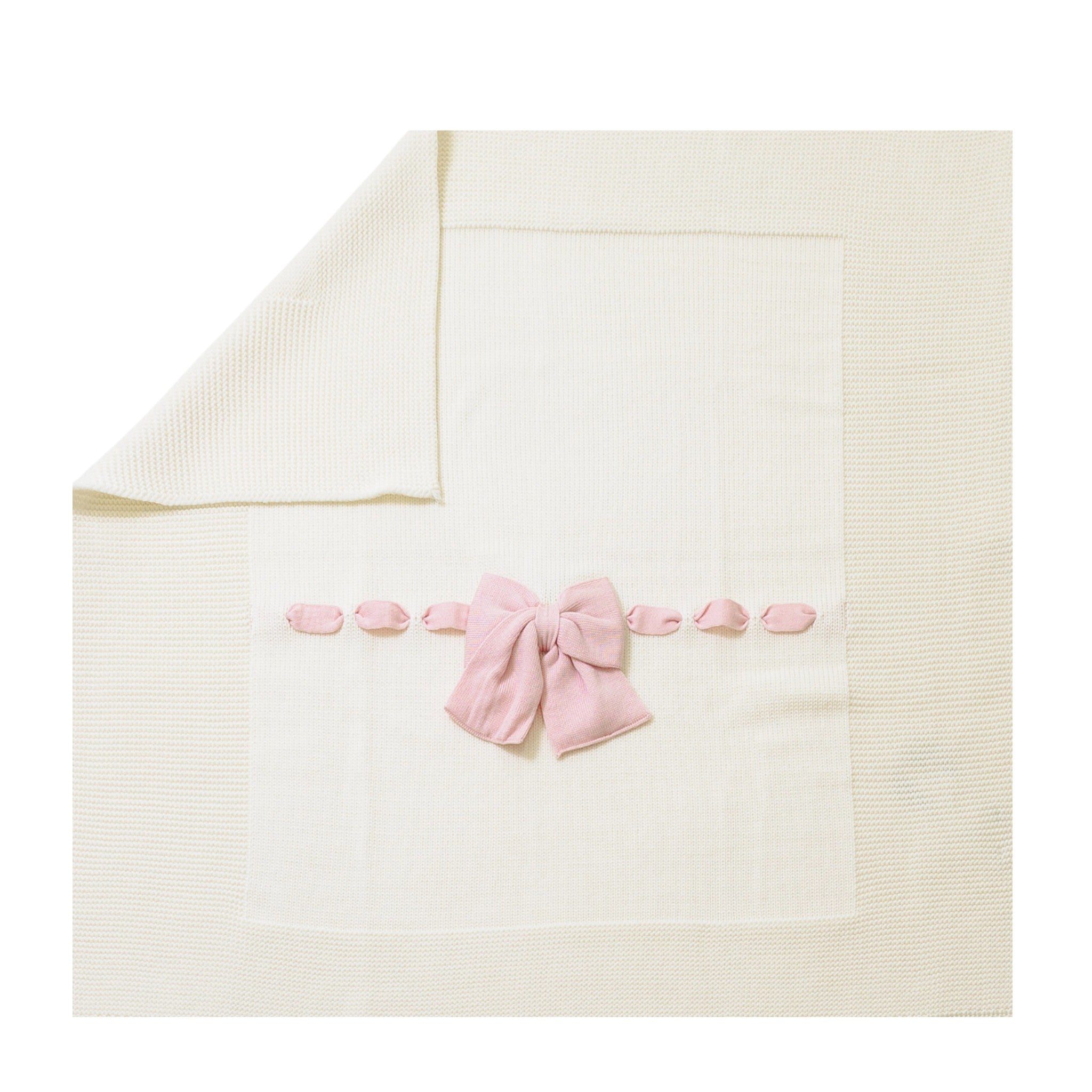 LE DODO' Baby Blanket, Cream with Pink Bow - Made in Italy E92-1007